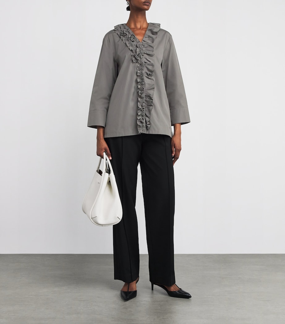 Cotton Poplin Ruffle-Trim Shirt MEDIUM GREY Image 2