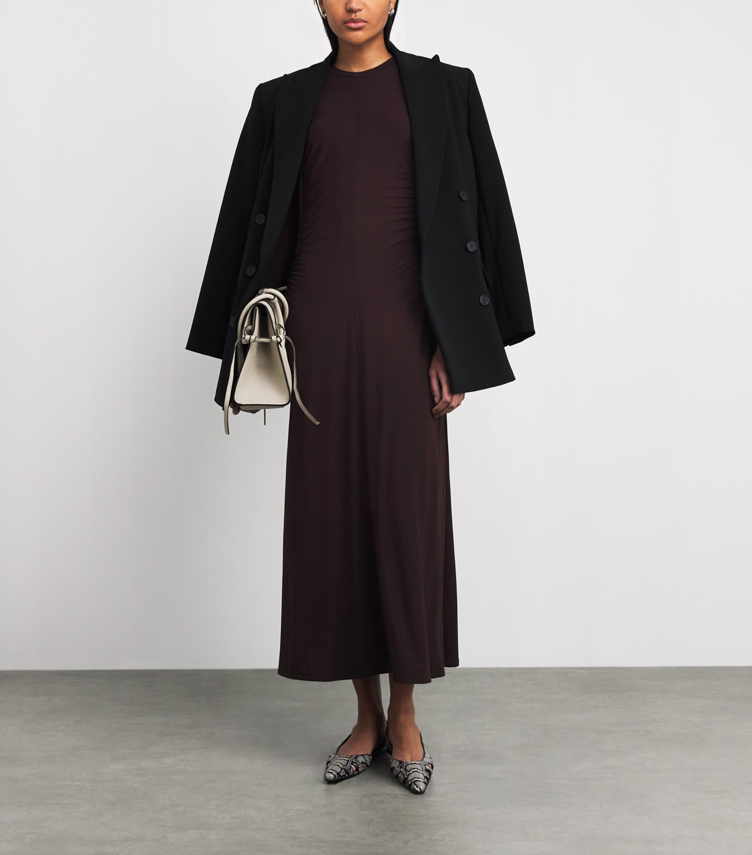 Vince Womens Jersey Ruched Midi Dress Dk Fig Image 2