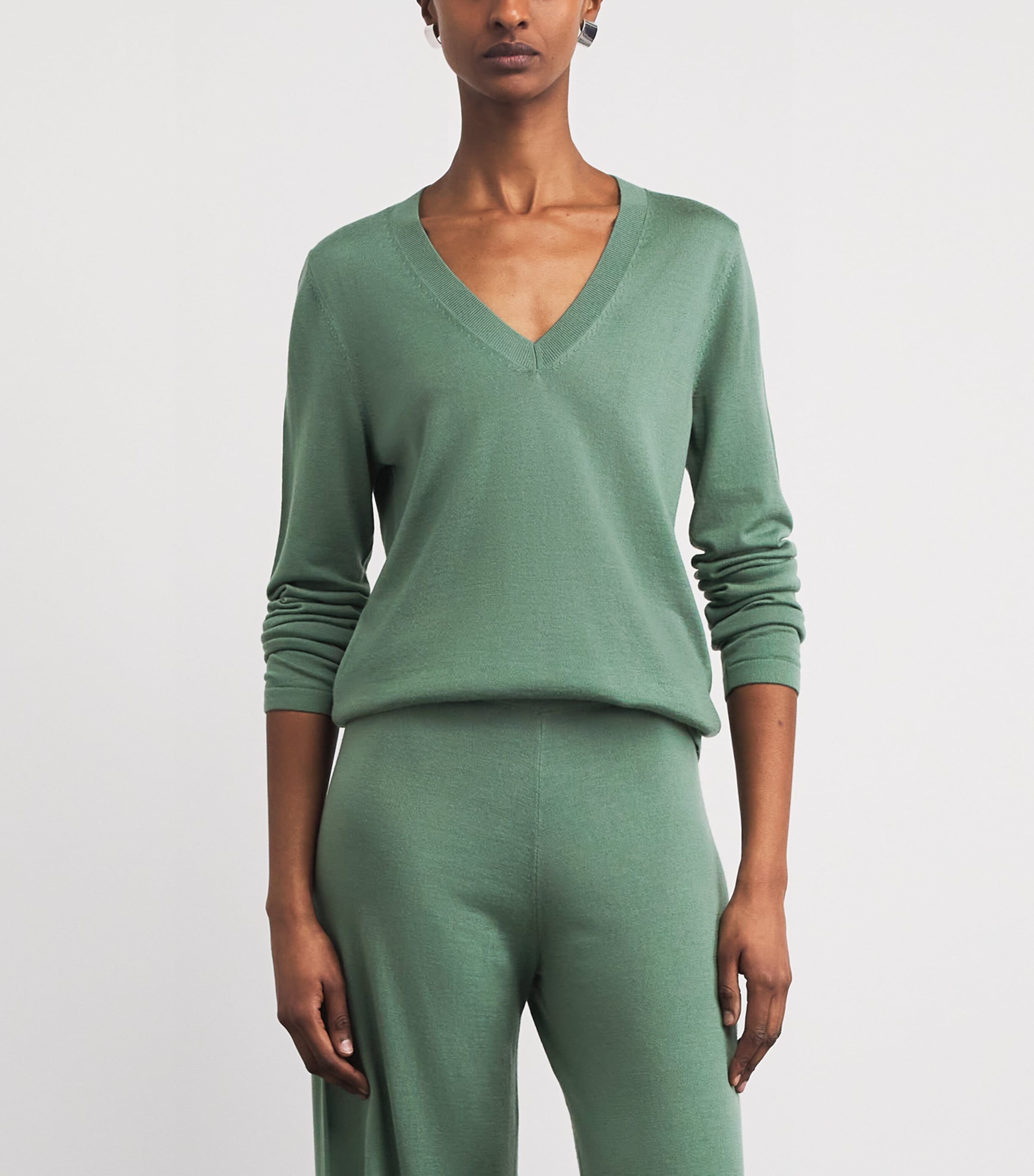 Falke Womens Merino Wool V-Neck Sweater Sea Breeze Image 4