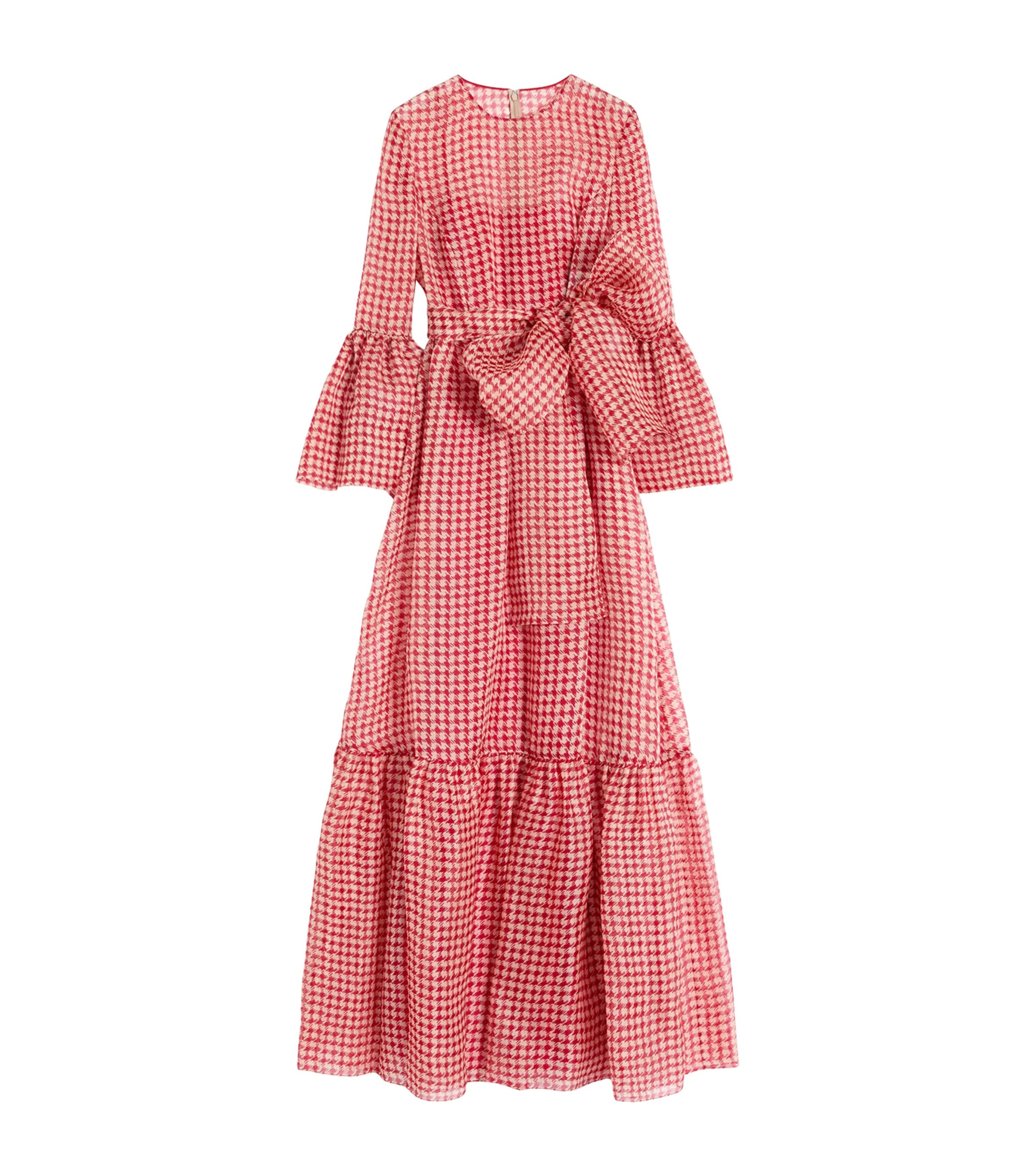 Valentino Houndstooth-pattern Maxi Dress In Red