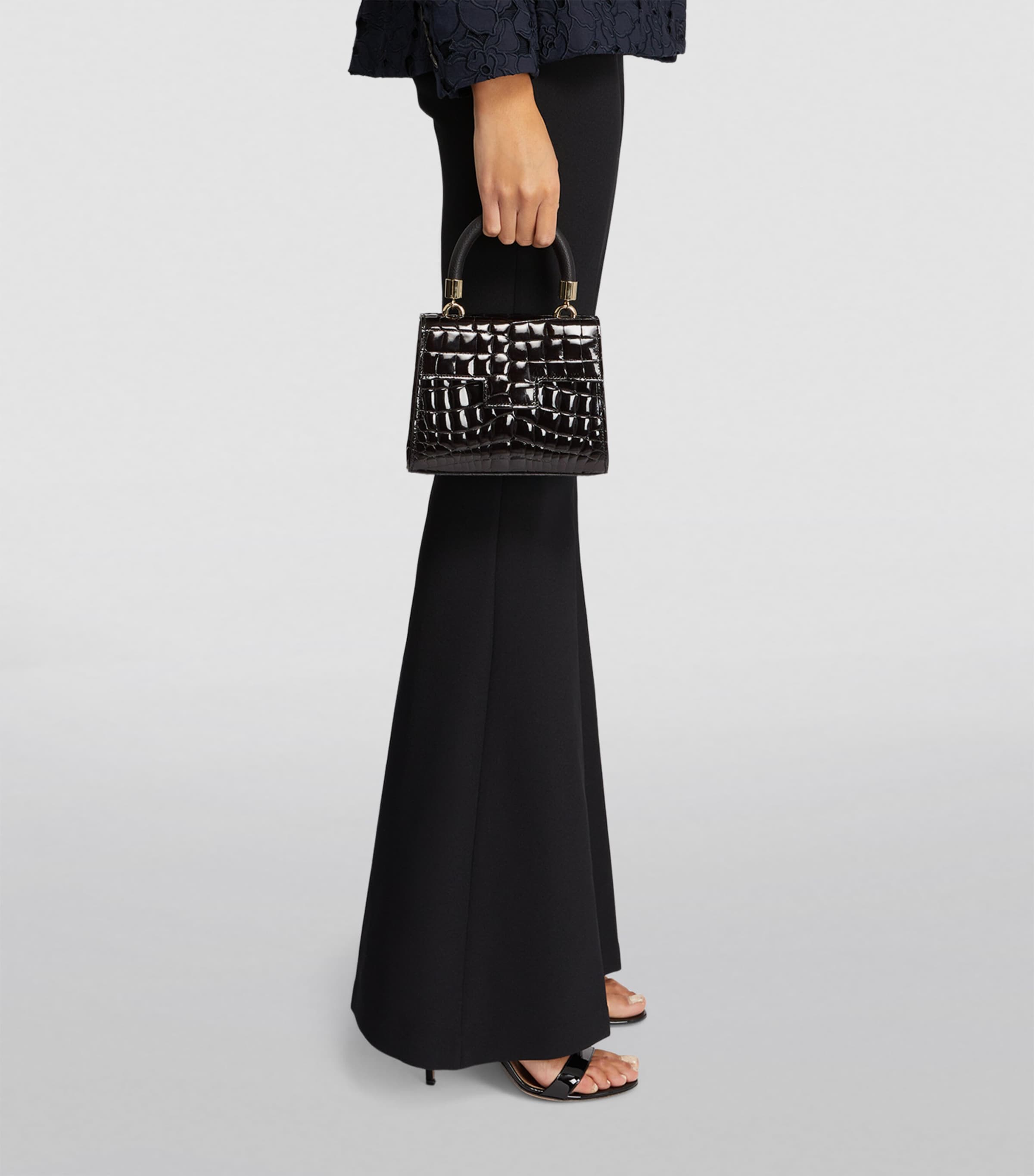 Maria Oliver Mini Crocodile Michelle Top-Handle Bag Black Bk Image 4