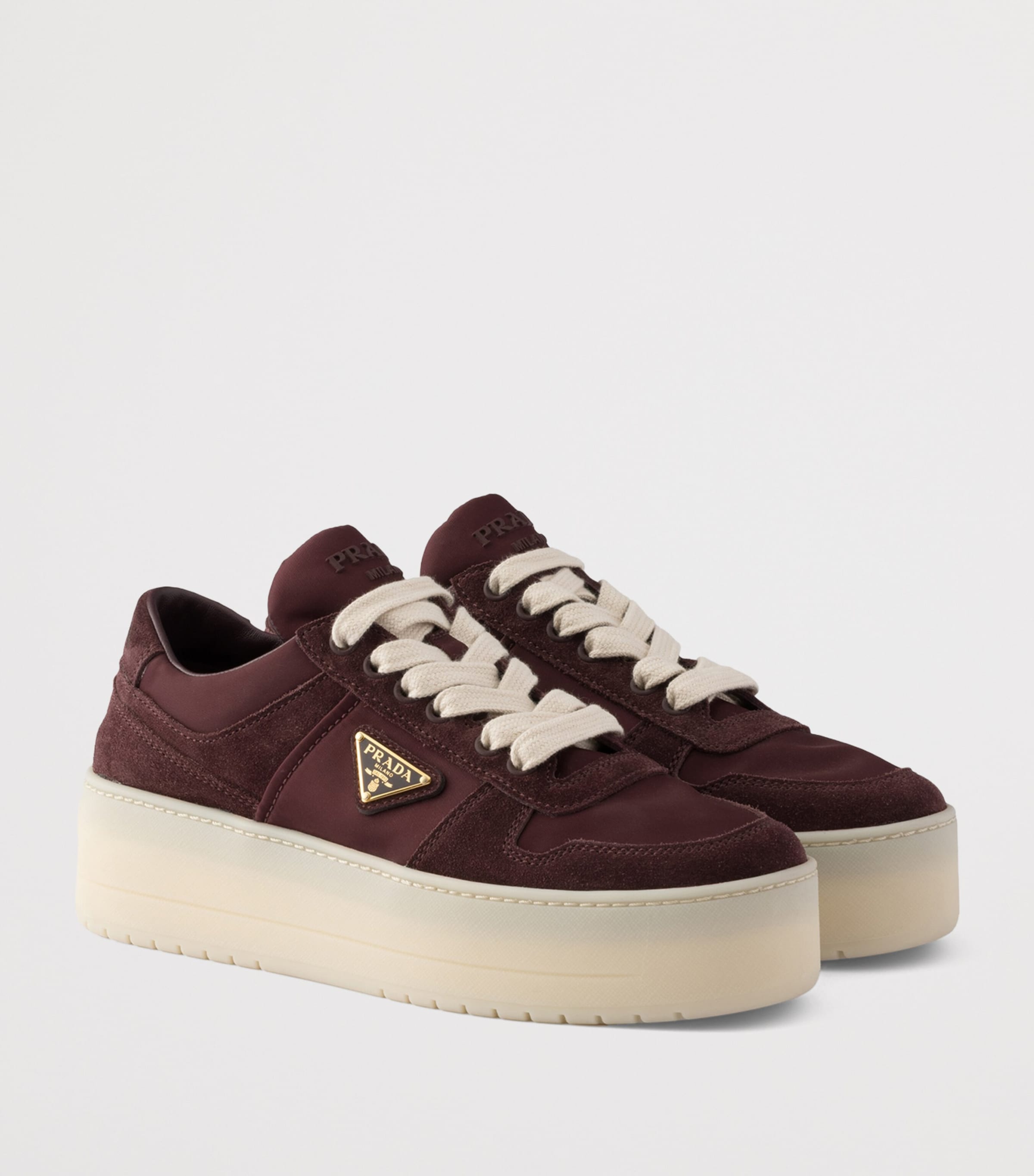 Prada Womens Suede and Re-Nylon Downtown Bold Sneakers Burgundy Image 2