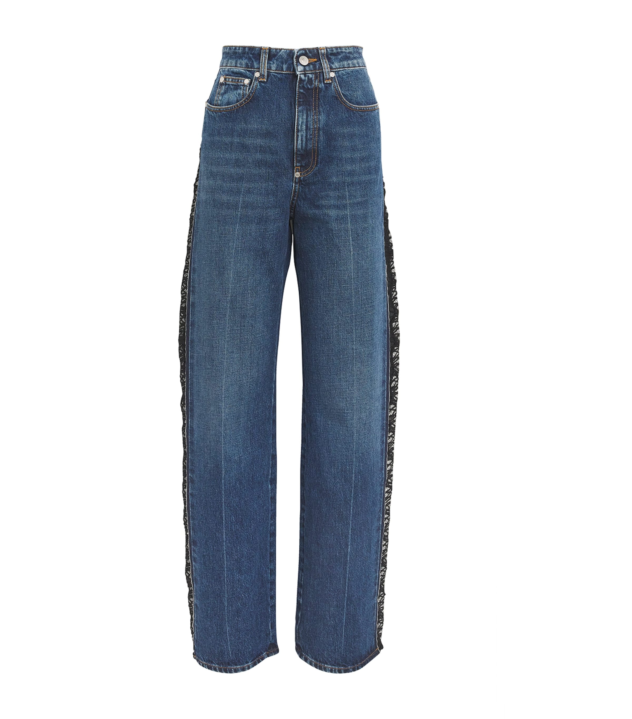 Stella Mccartney Lace-trimmed High-rise Straight-leg Jeans In Blue