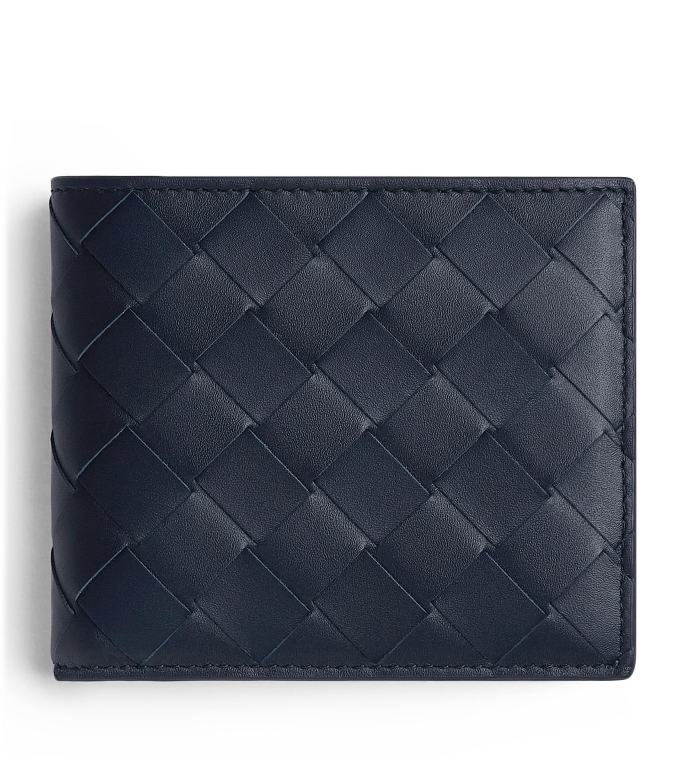 Bottega Veneta Leather Intrecciato Bifold Wallet In Blue