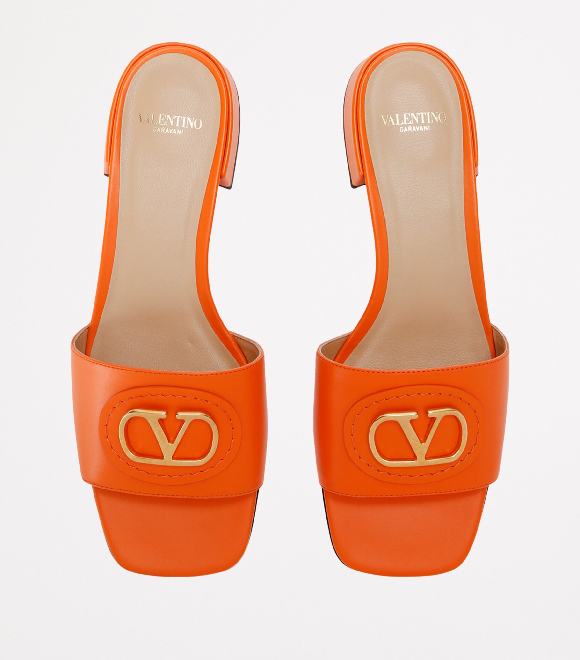 Valentino Garavani Leather VLOGO Slides 20 Orange Image 4