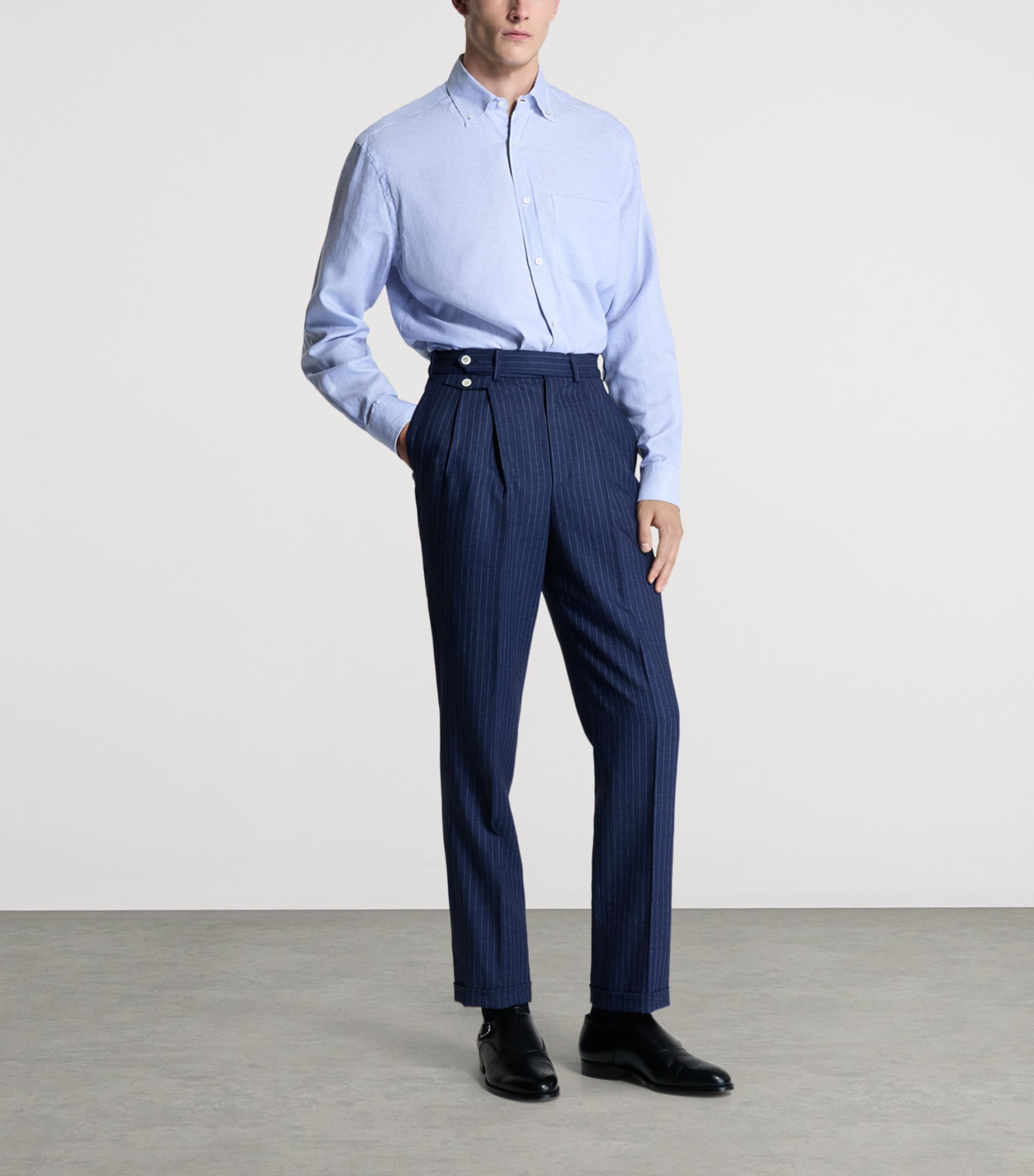 Dunhill Mens Linen Pinstripe Tailored Trousers Image 2