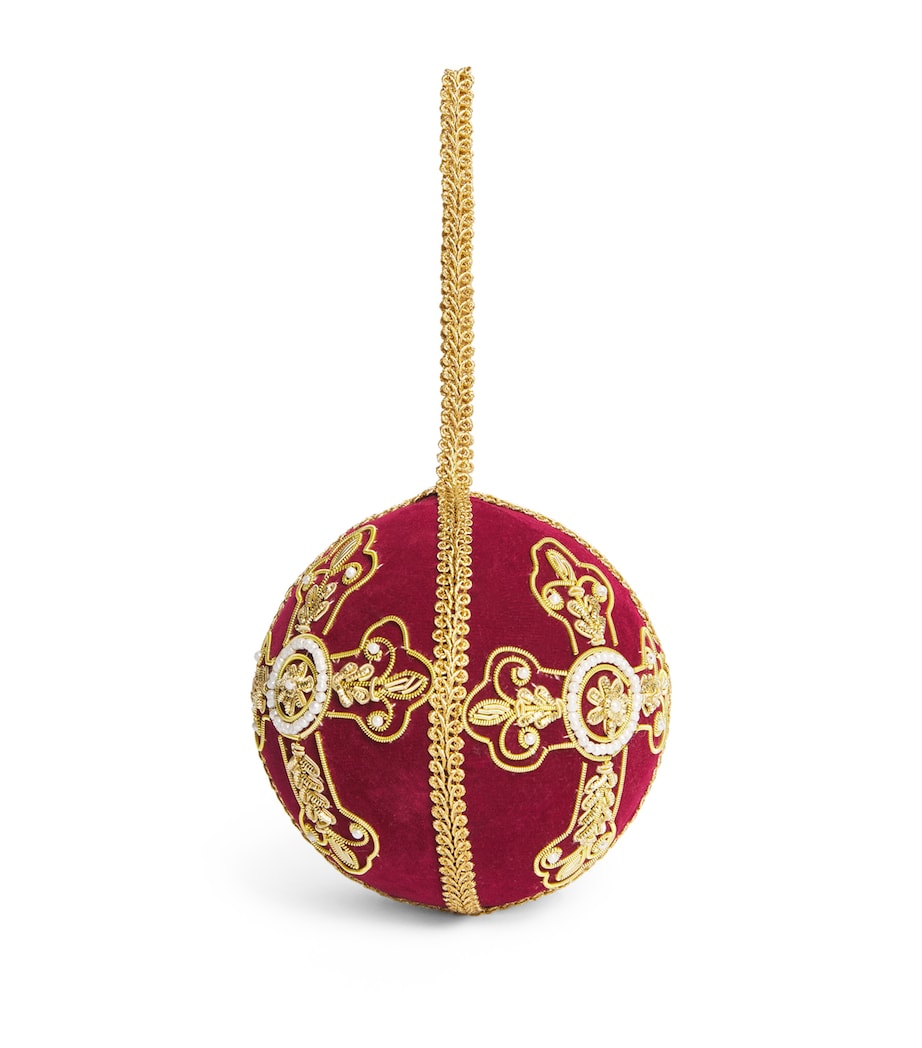 Harrods Velvet Embellished-Cross Bauble Burgundy/gold Image 1