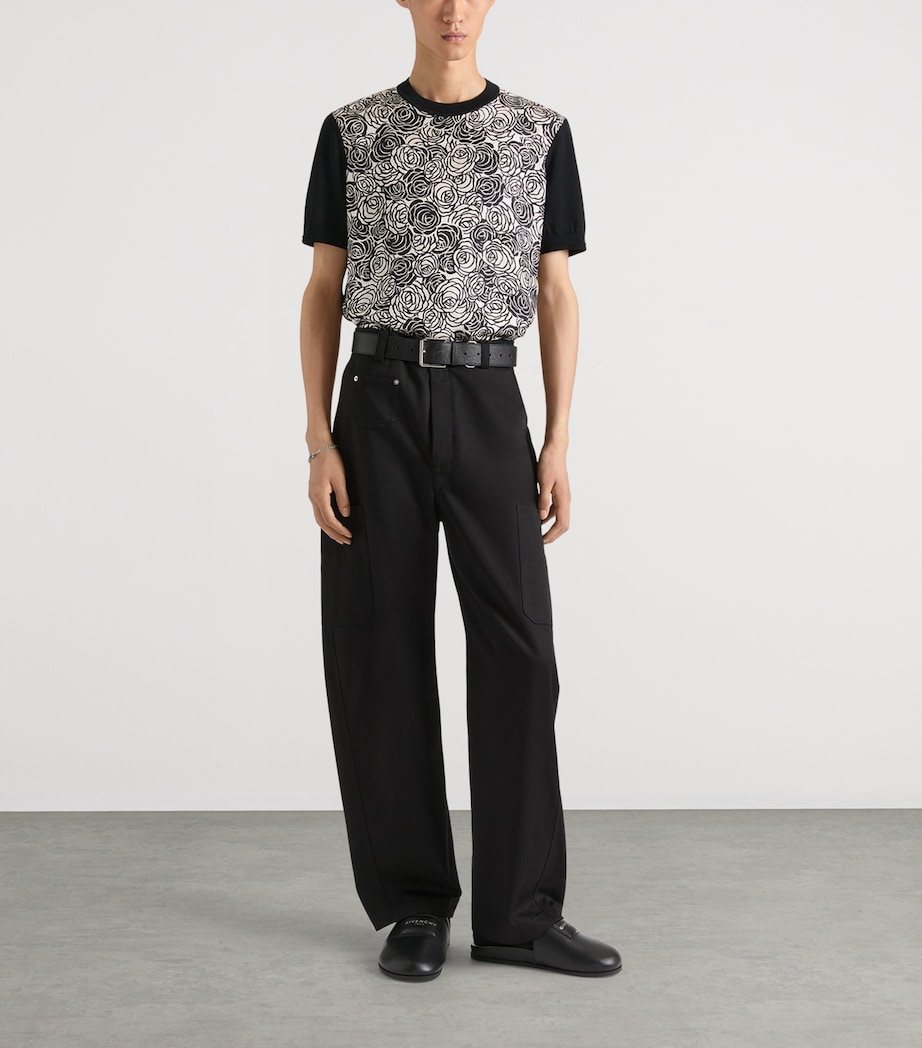 Cotton Floral Short-Sleeve Sweater BLACK/IVORY Image 2