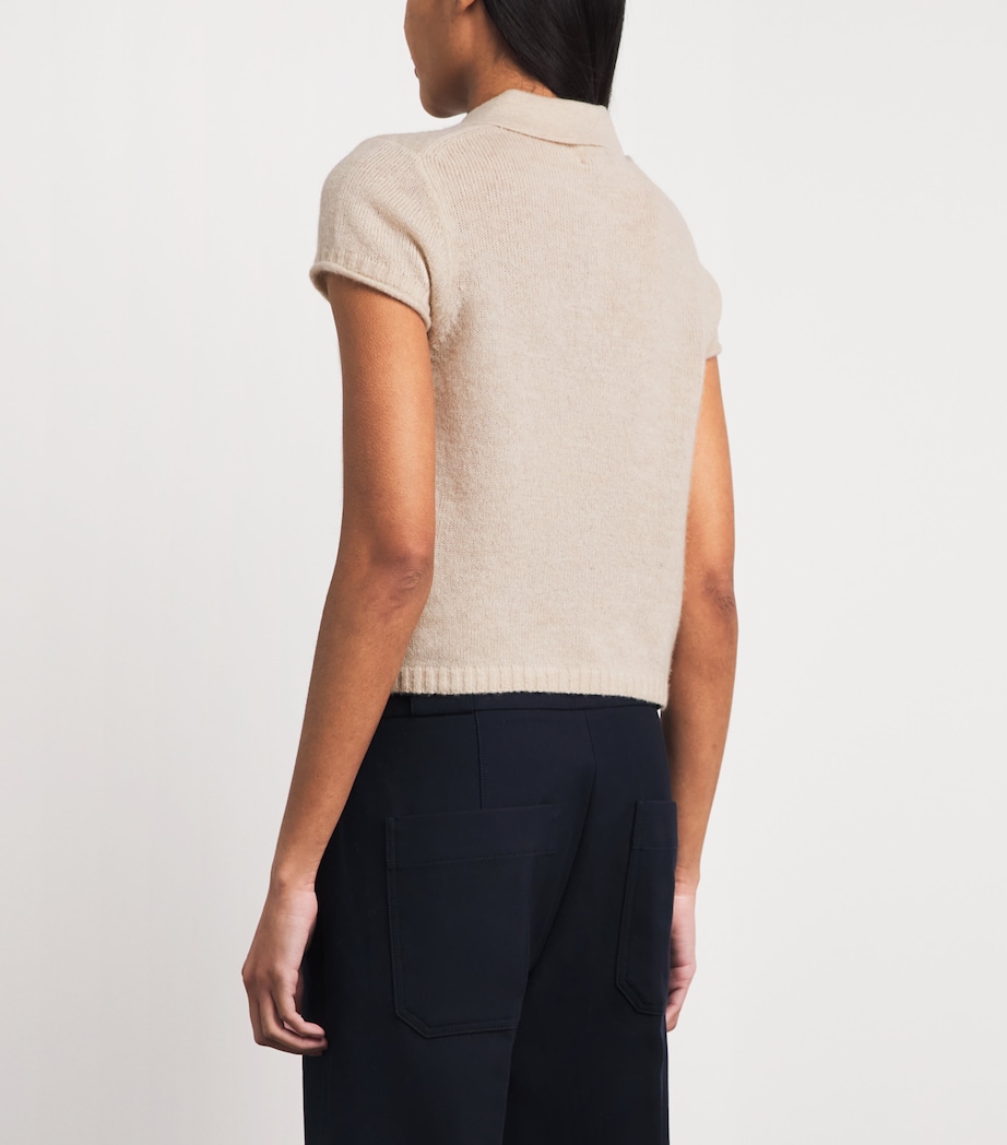 ME+EM Womens Merino-Cashmere-Silk Polo Shirt Pale Oatmeal Image 5