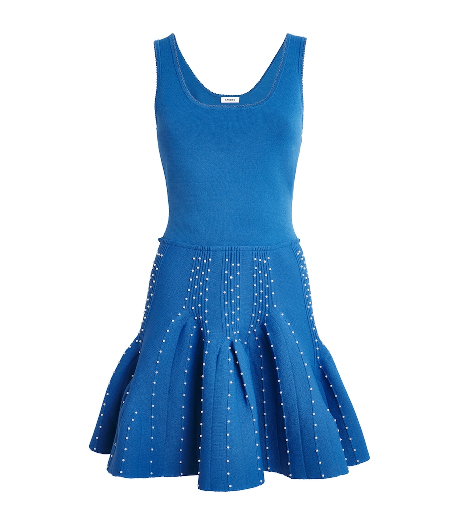 Sandro Paris Womens Embellished Knit Mini Dress Blue Image 1