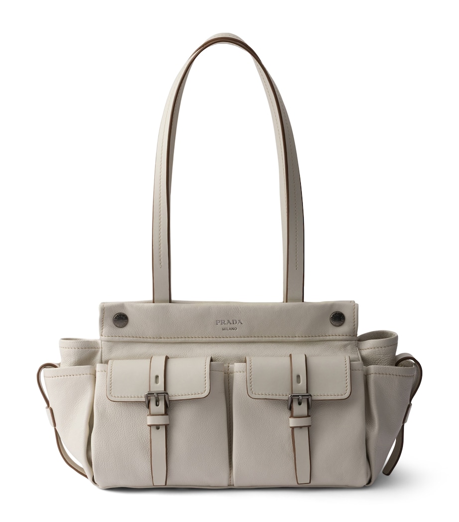 Prada Womens Medium Leather Route Tote Bag Neutral Image 1