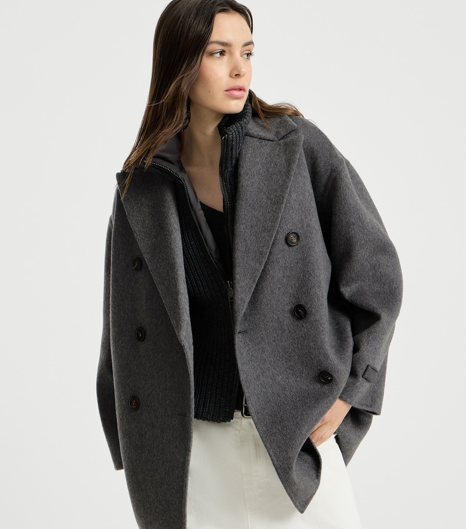 Brunello Cucinelli Womens Cashmere Beaver Pea Coat Image 2