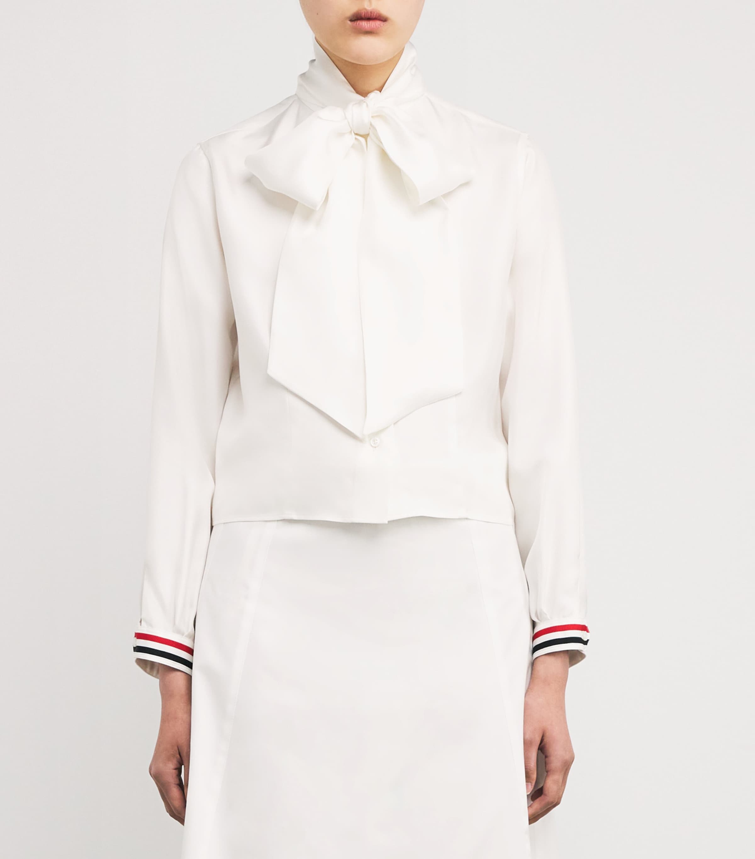 Silk Bow-Collar Blouse WHITE Image 3