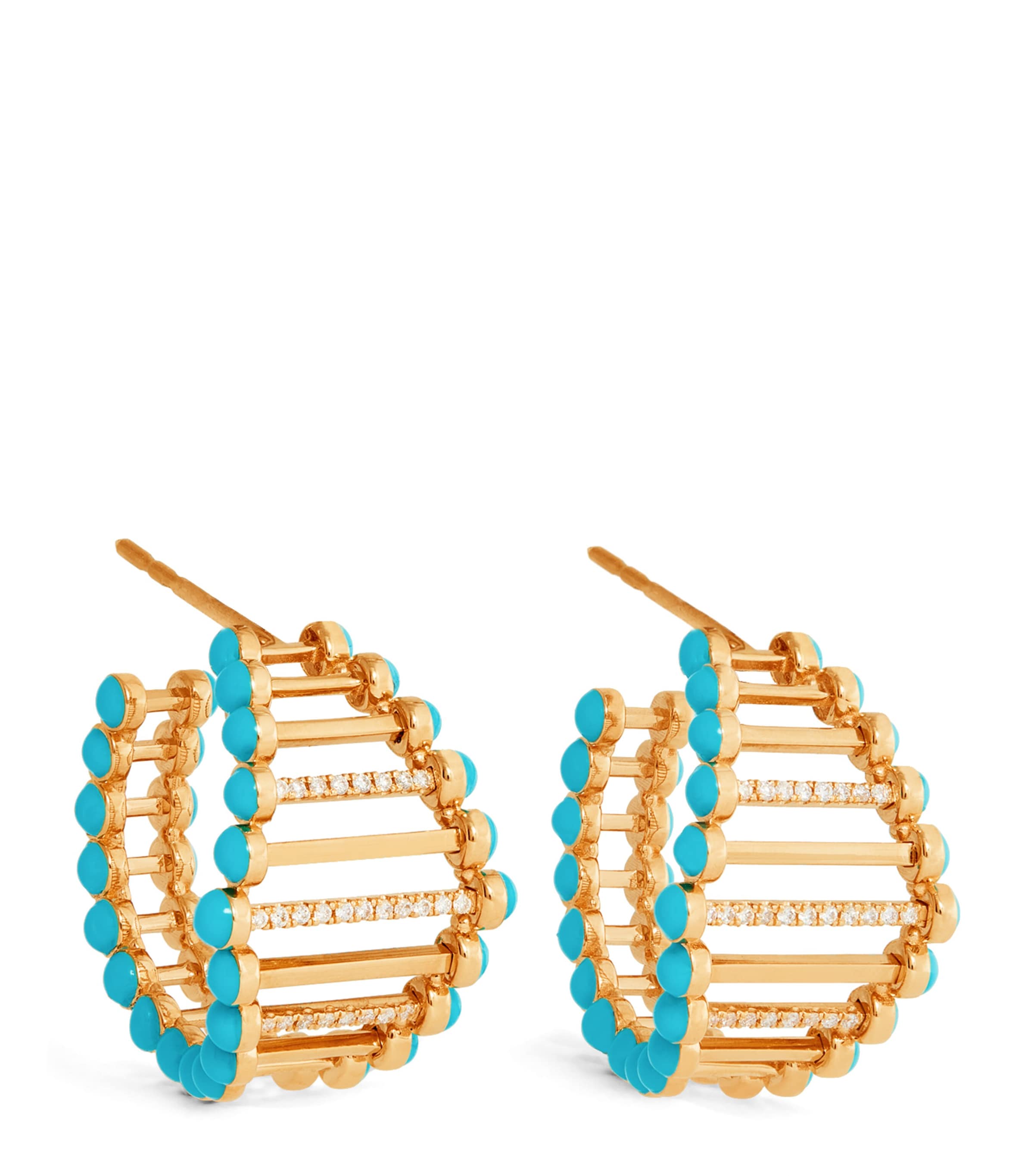L'atelier Nawbar The Big Twiggy 18-karat Gold, Enamel And Diamond Hoop Earrings In Turquoise