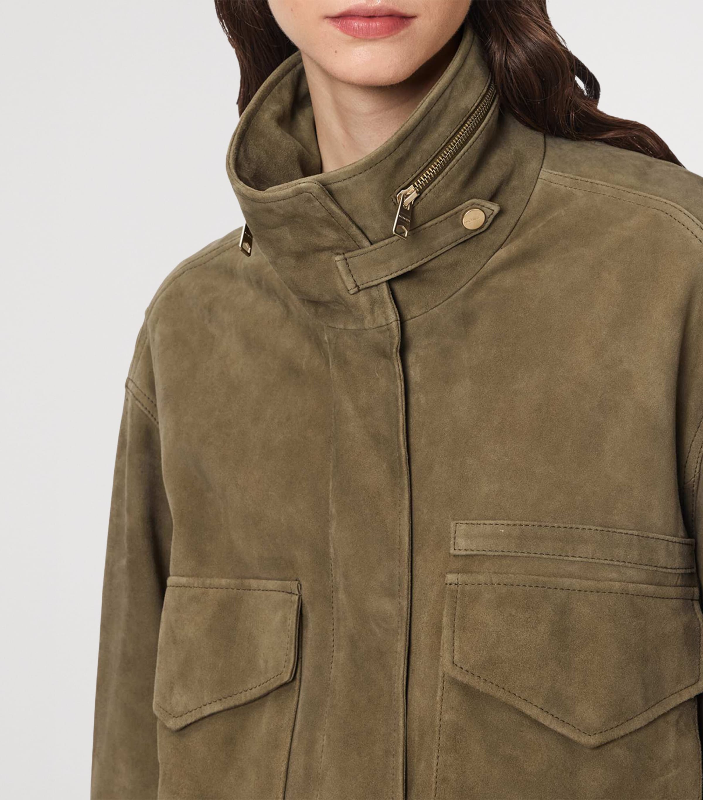 AllSaints Womens Suede Clay Bomber Jacket Olive Green Image 6