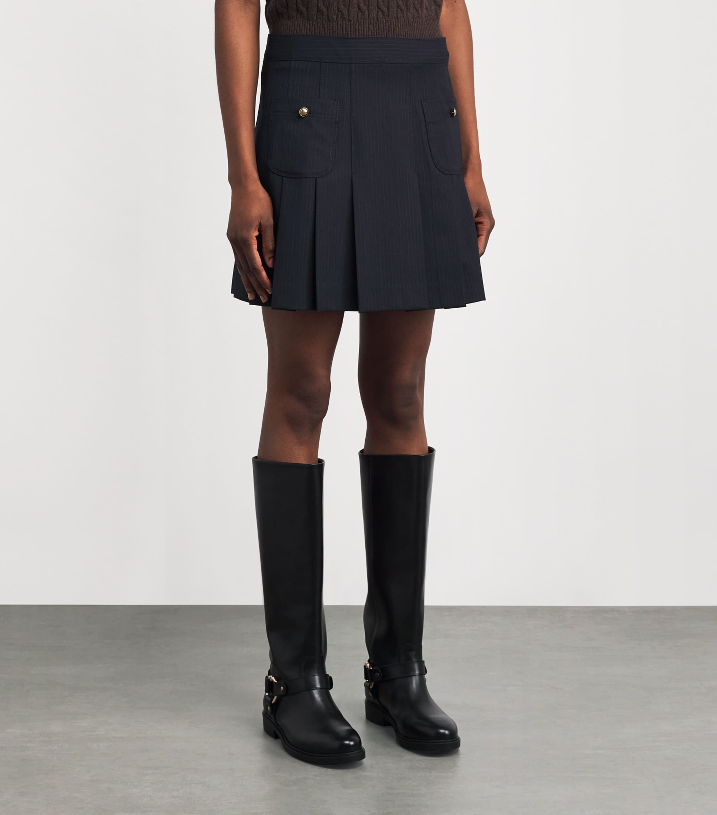 Wool-Blend Pleated Mini Skirt NAVY BLUE Image 3