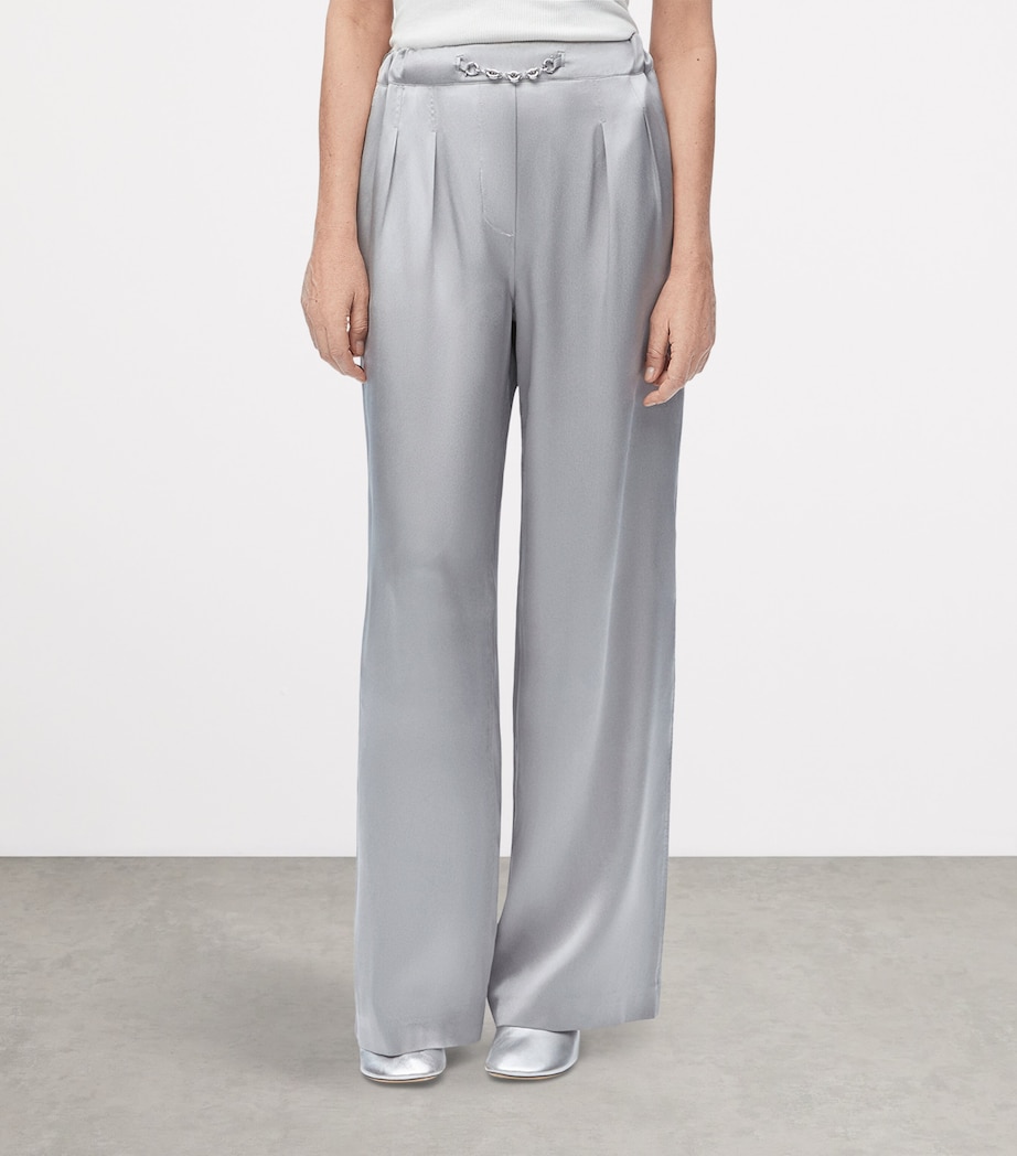EXCLUSIVE Silk Satin Silver Capsule Donut Chain Pyjama Trousers MOUSE GREY Image 2