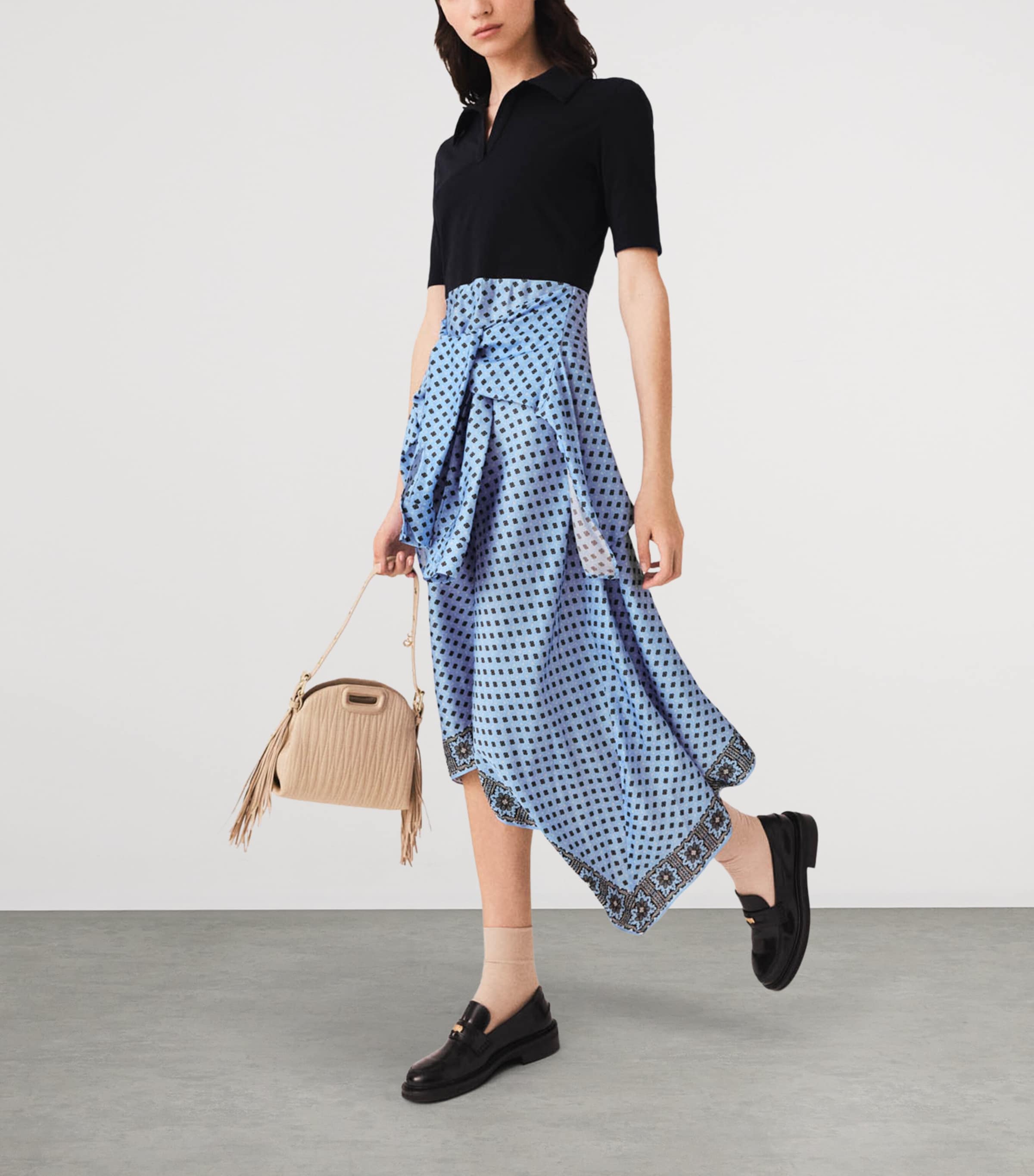 Maje Womens Printed Midi Shirt Dress Light Blue Image 5