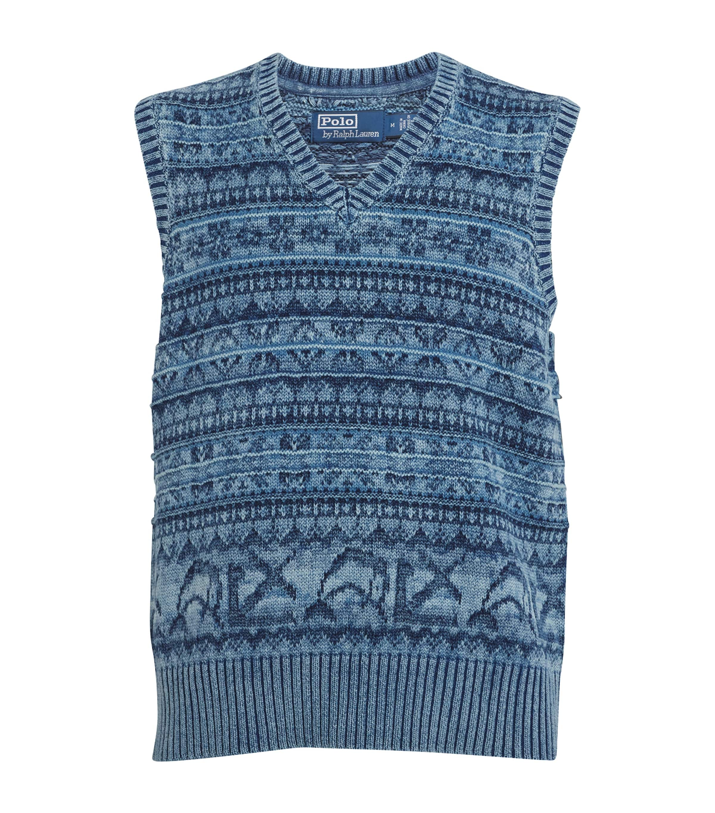 Polo Ralph Lauren Cotton Fair Isle Sweater Vest In Blue