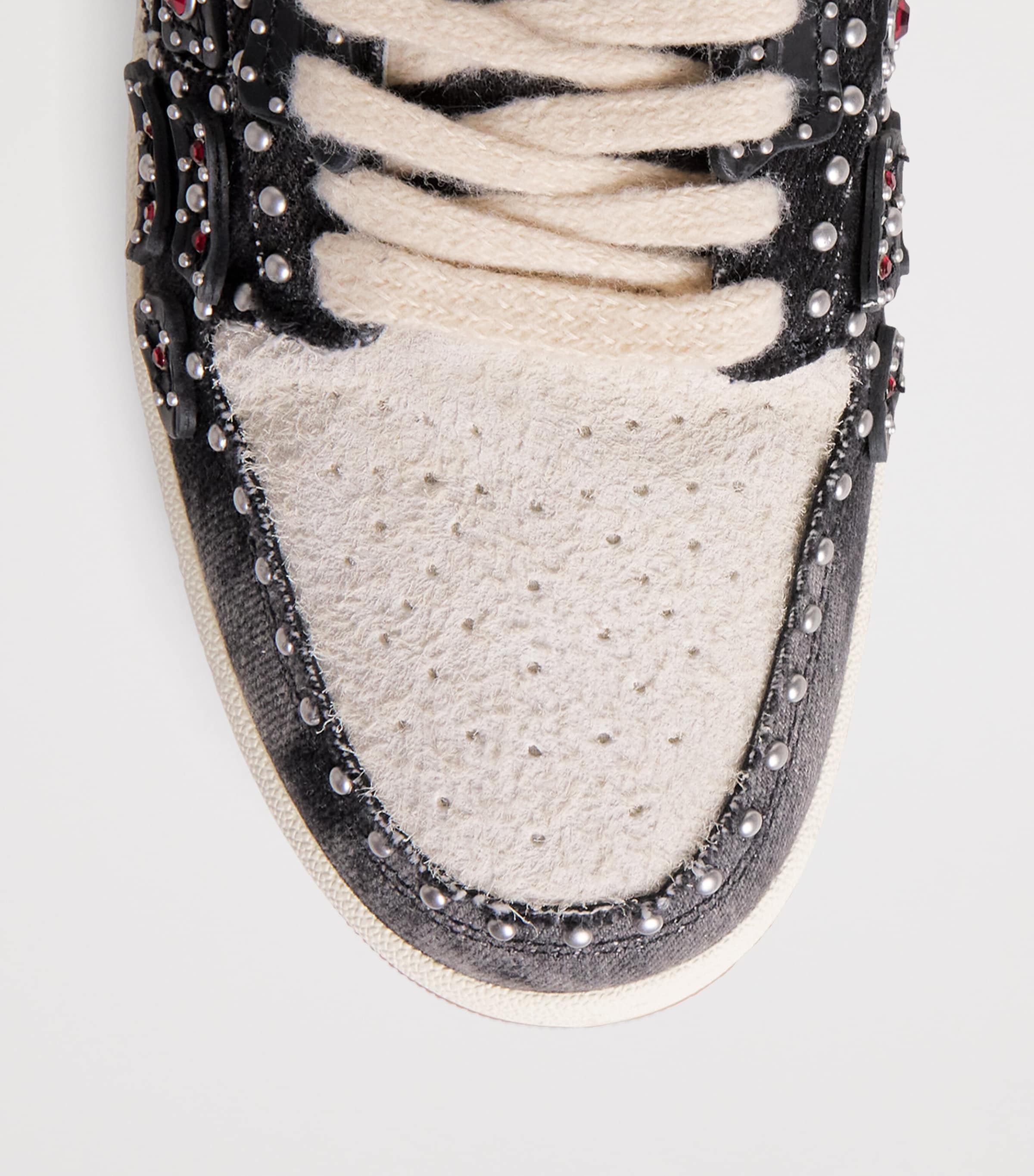 Denim-Suede Studded Skel Sneakers BLACK Image 5