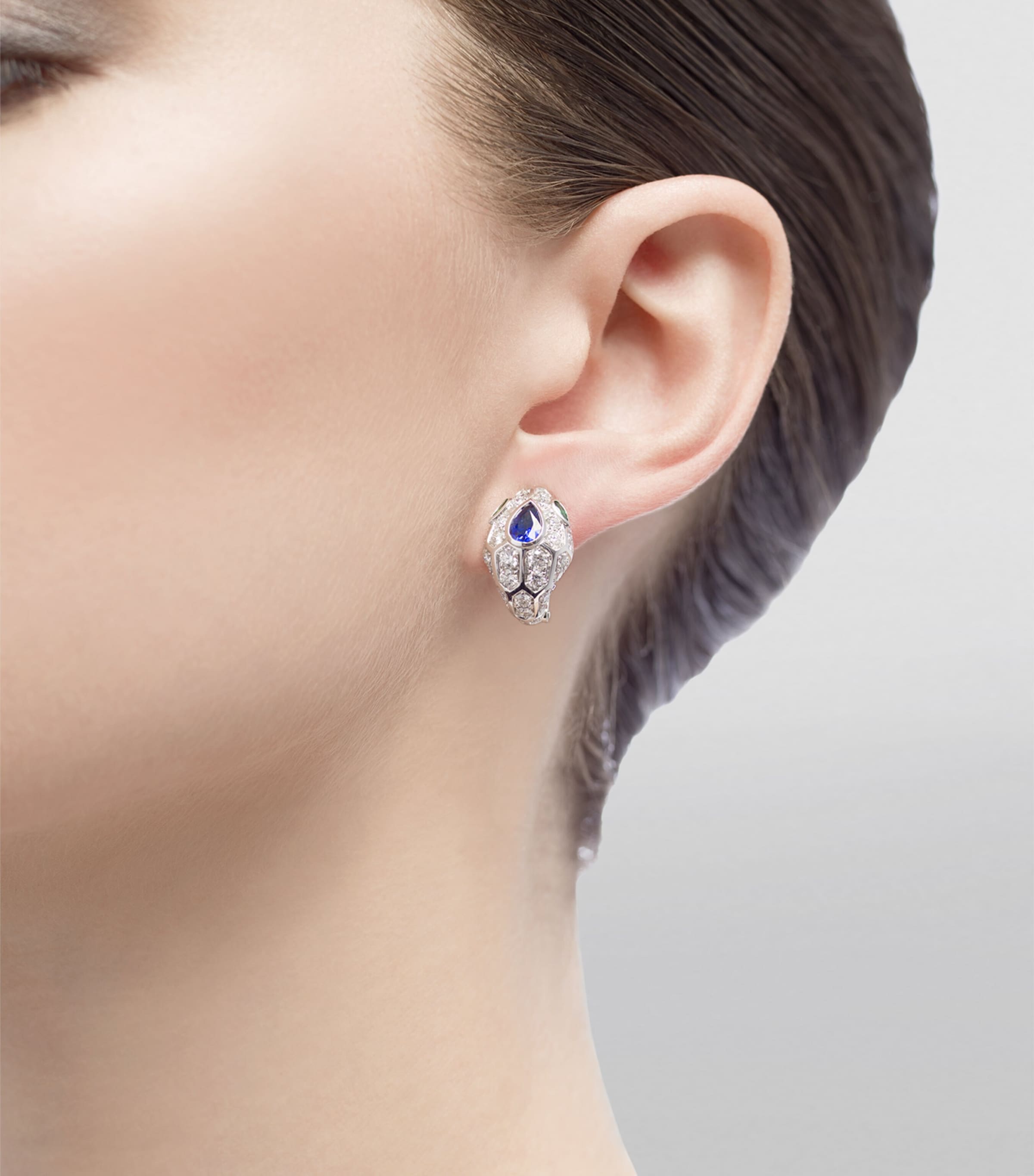 White Gold, Diamond, Sapphire and Emerald Serpenti Earrings WHITE GOLD Image 3