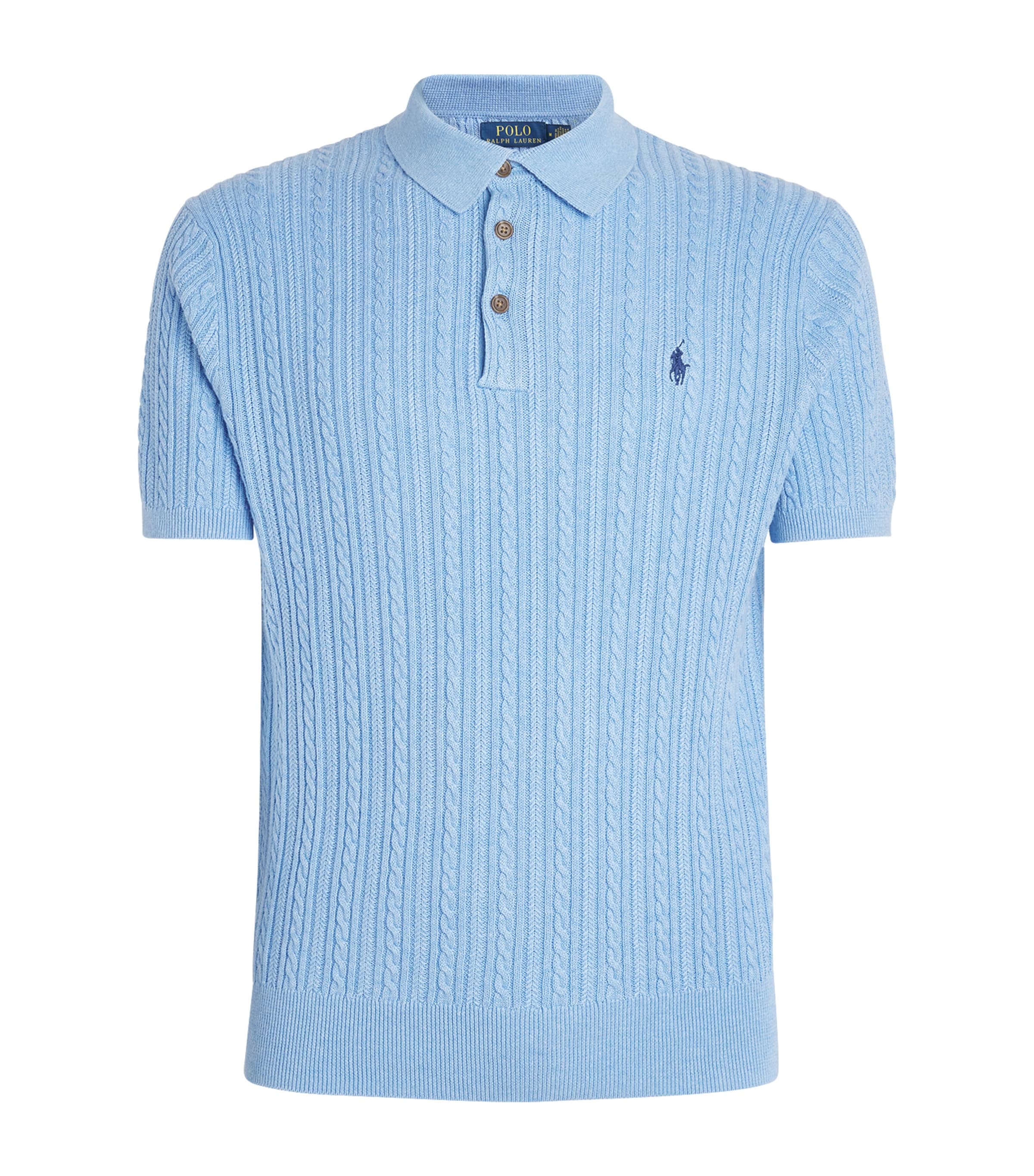 Polo Ralph Lauren Blue Cotton Cable-Knit Polo Shirt | Harrods US