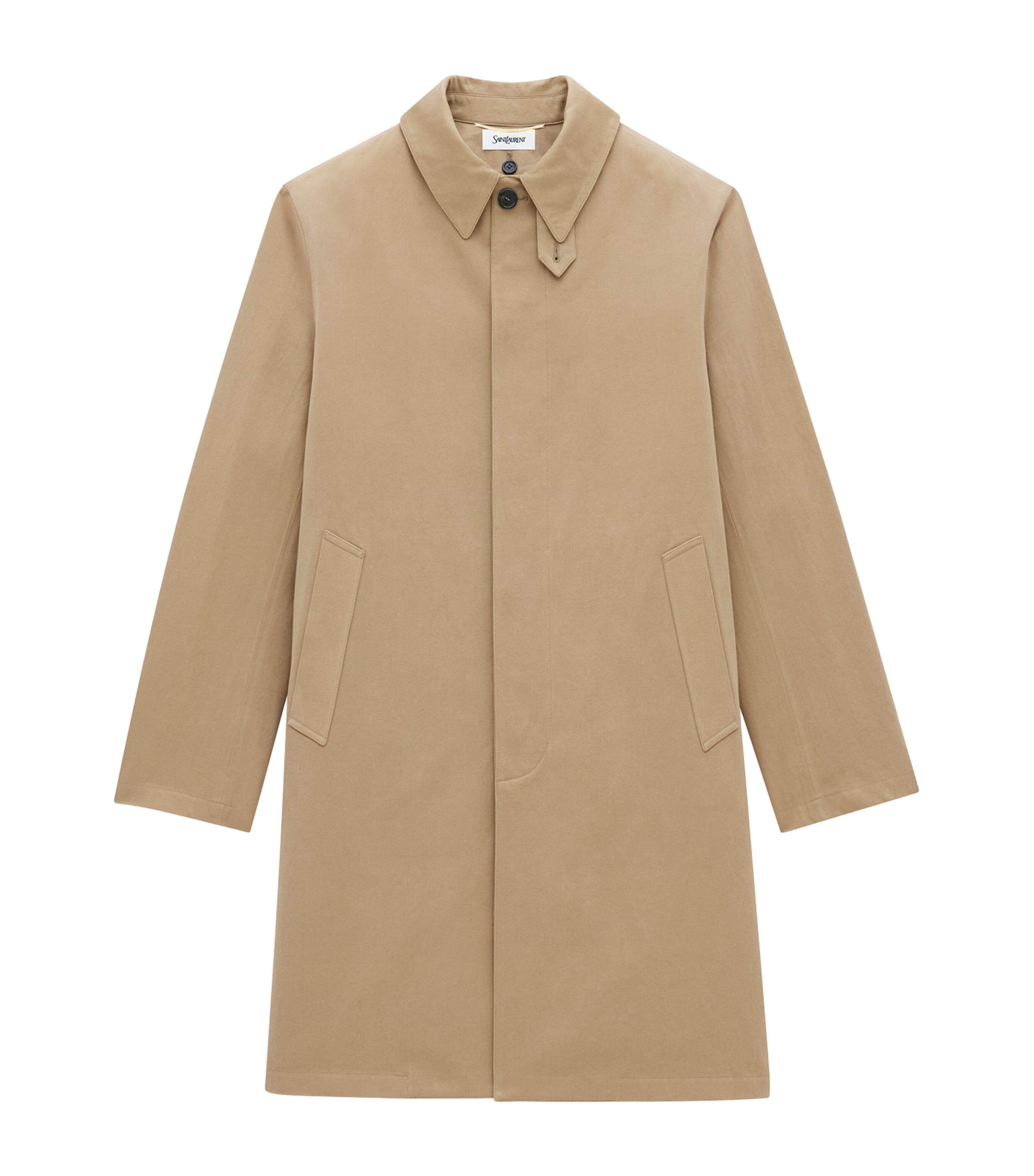 Saint Laurent Cotton Gabardine Faux-fur Lined Overcoat In Brown
