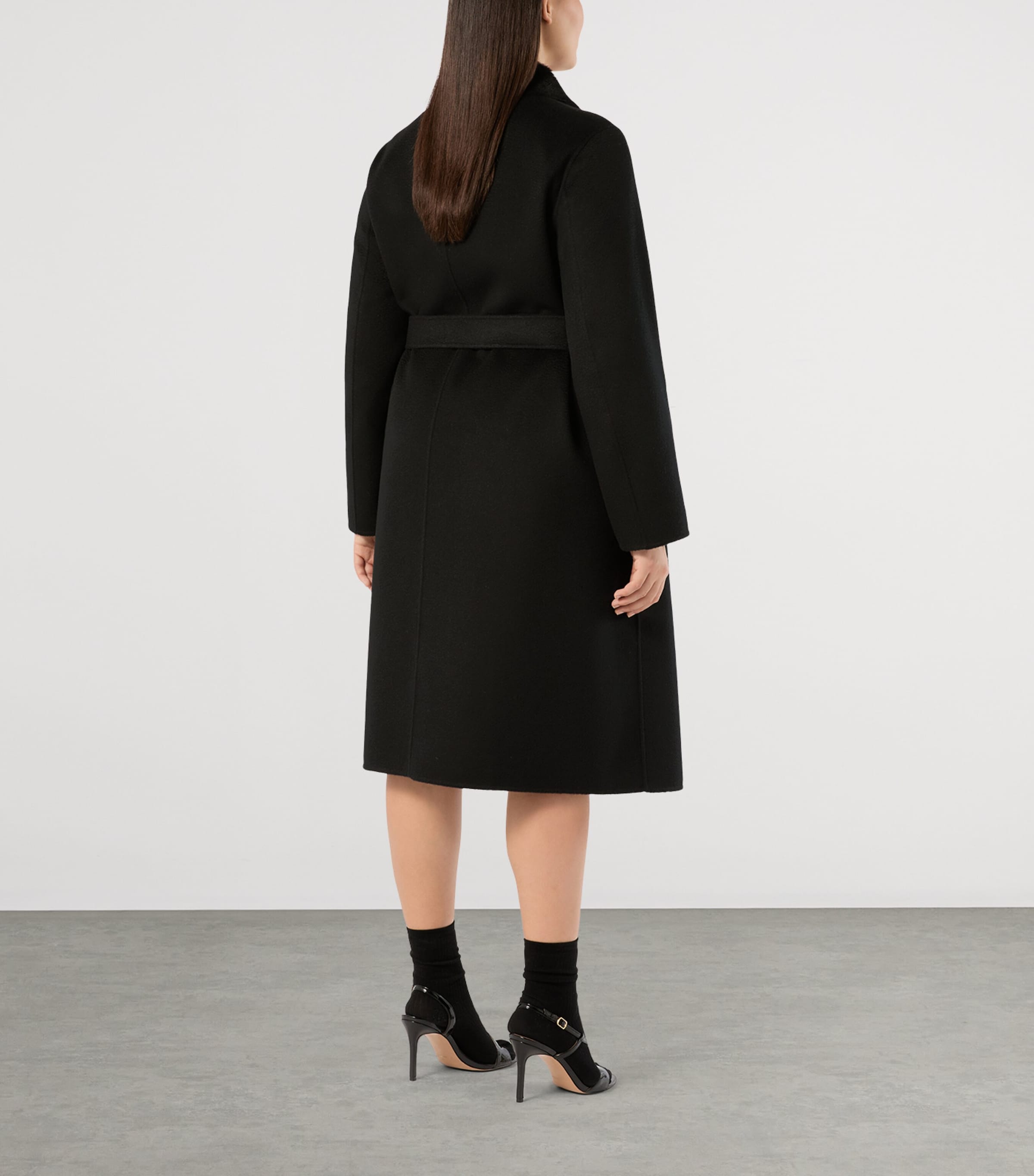 Marina Rinaldi Womens Wool Lamb-Fur Wrap Coat Black Image 4