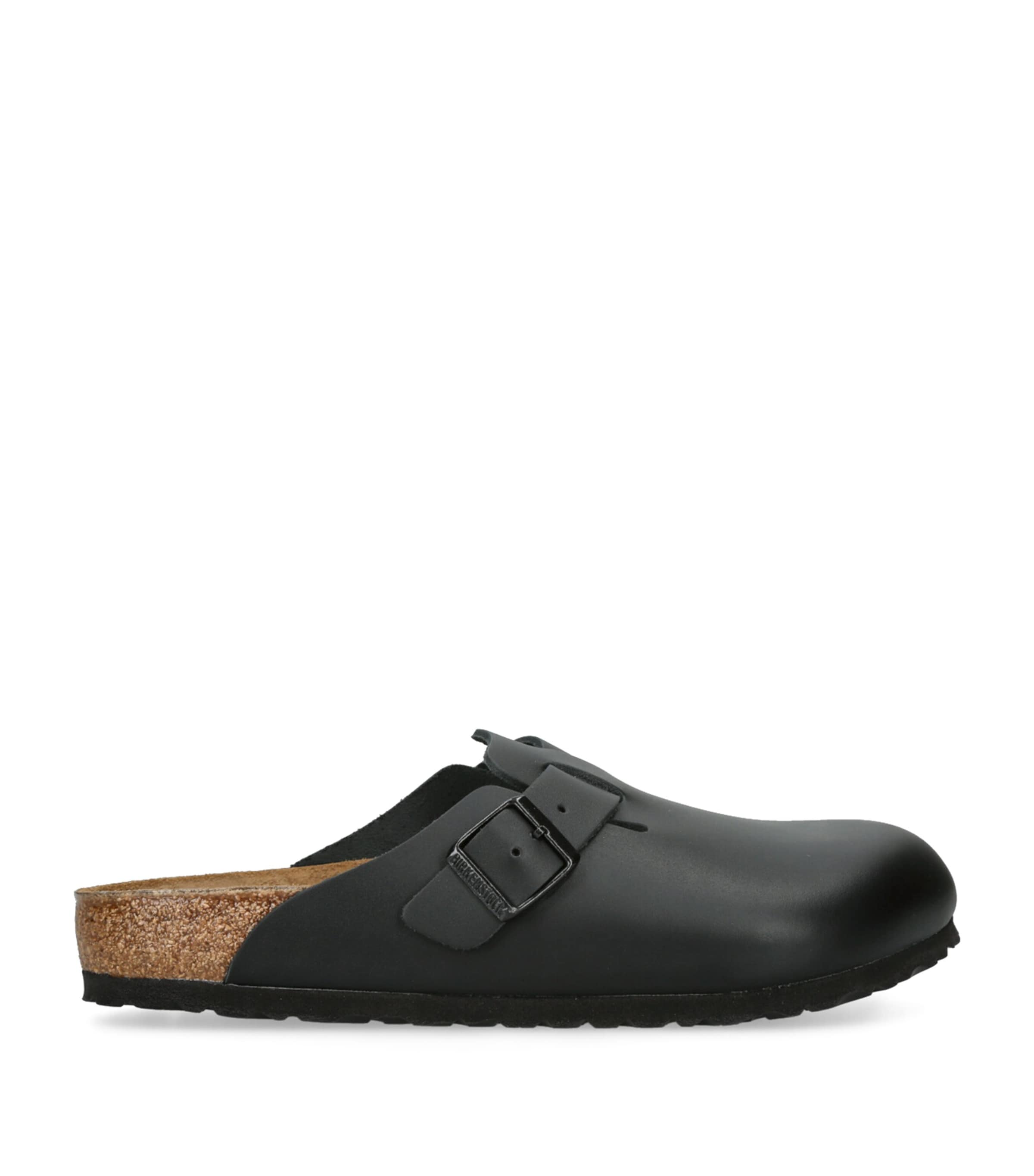 Birkenstock Boston Leather Sliders In Black