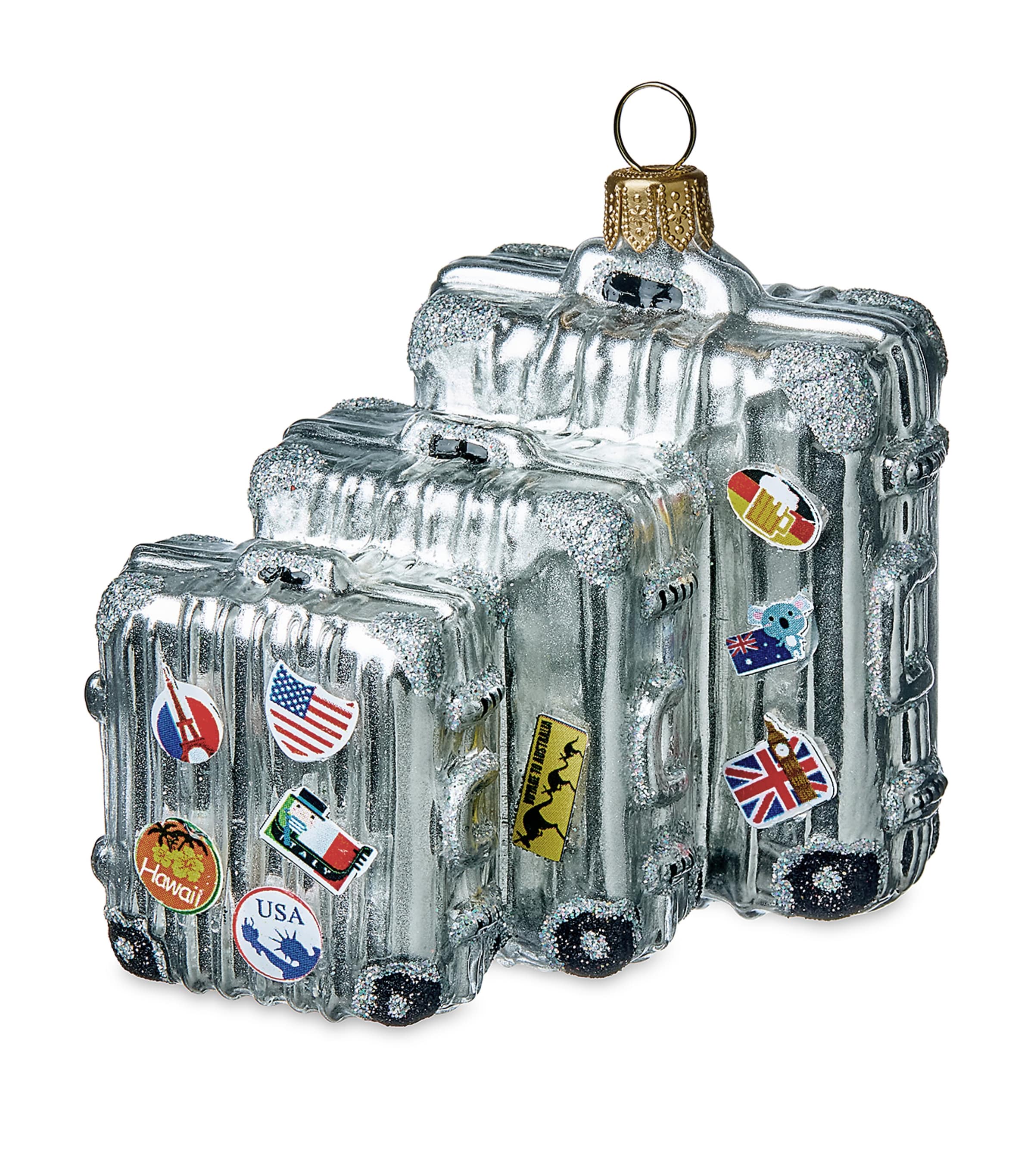 Harrods Glass Travel Suitcases Set Tree Ornaments