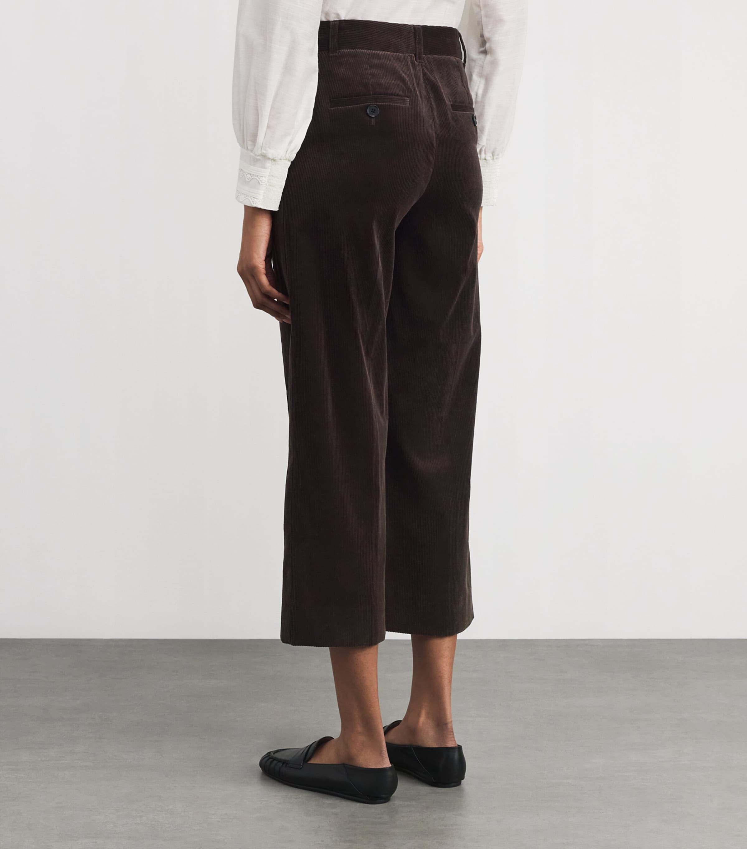 Cotton Corduroy Straight Cropped Trousers GANACHE BROWN Image 4