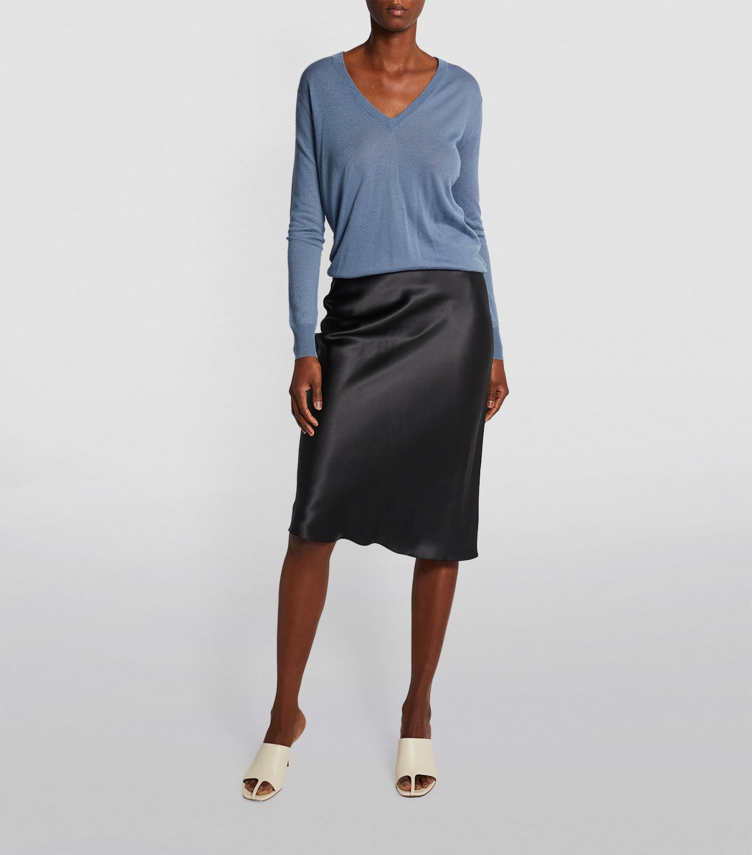 Silk Satin Isaak Midi Skirt BLACK Image 2