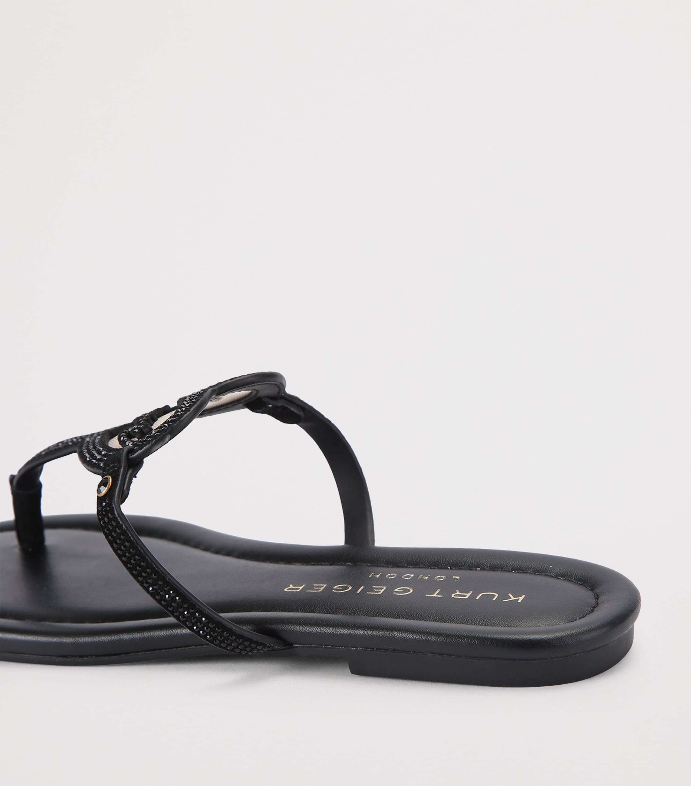 Kurt Geiger London Leather Heart T-Bar Sandals Black Image 3