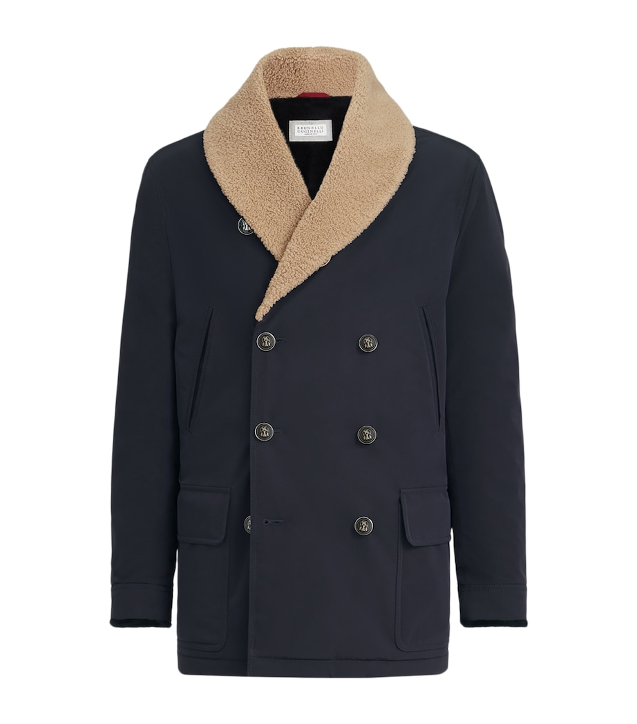 Brunello Cucinelli Mens Shearling-Trim Water-Resistant Overcoat Image 1