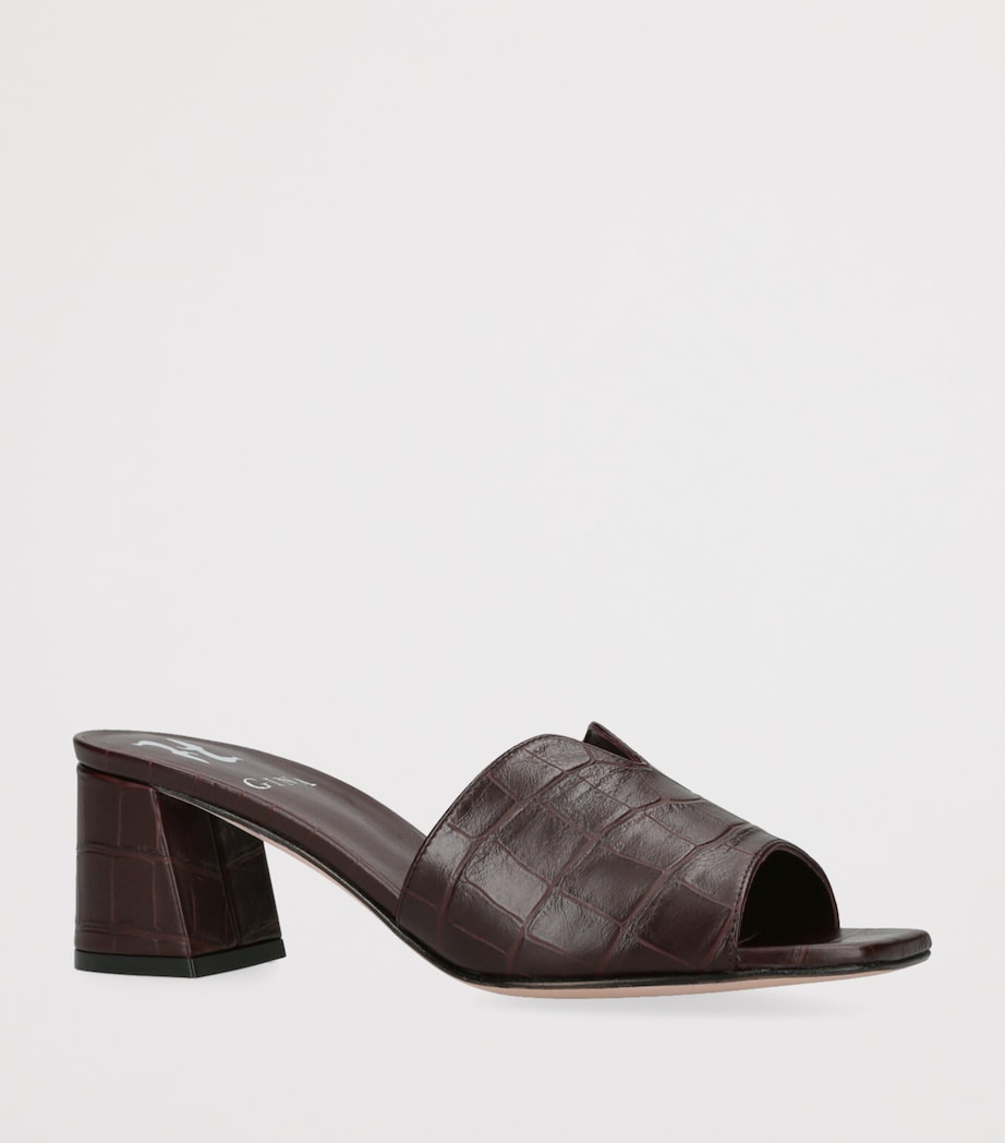 Leather Croc-Embossed Arles Mules WINE Image 3