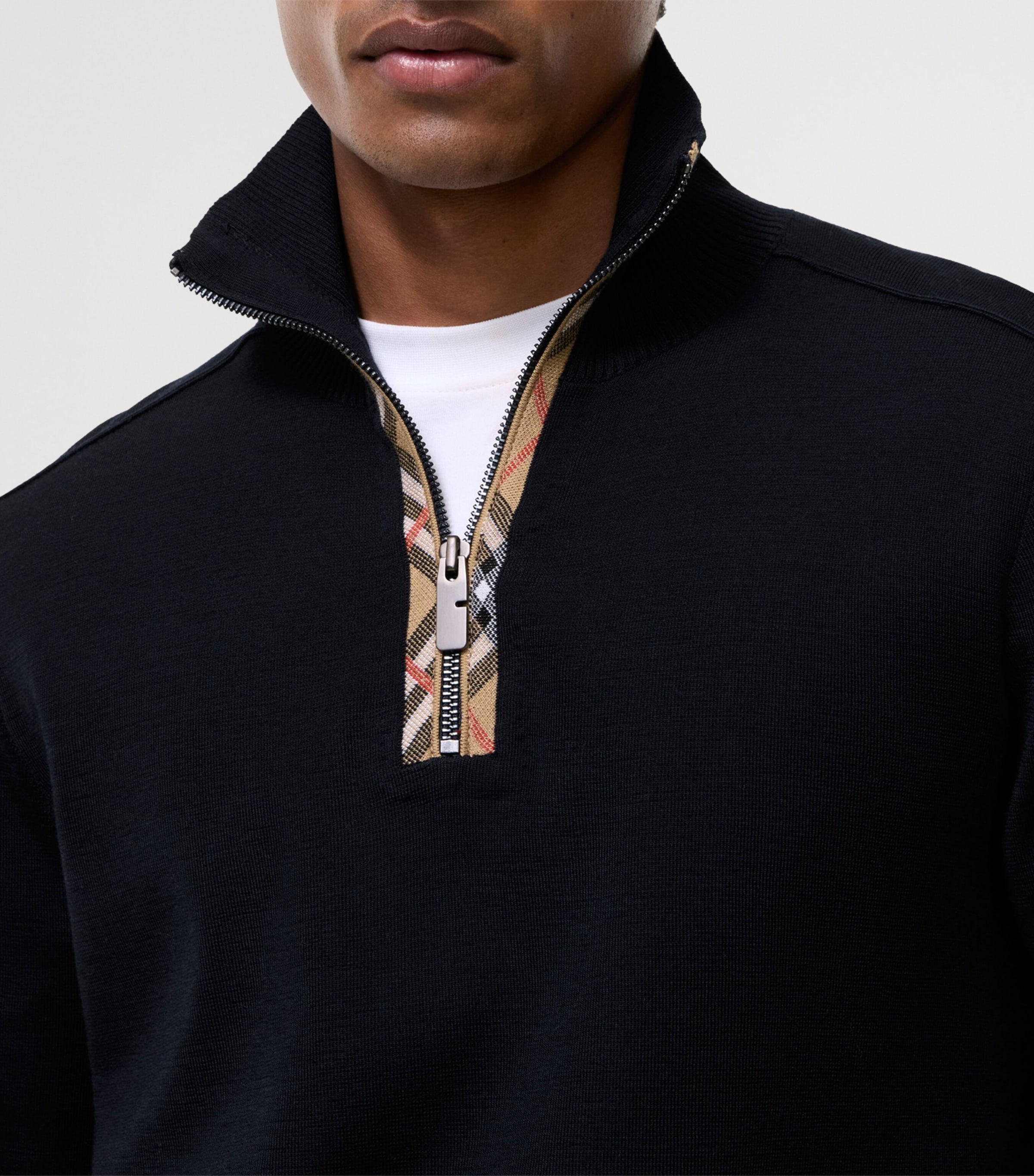 Burberry Mens Wool Quarter-Zip Sweater Navy Image 3