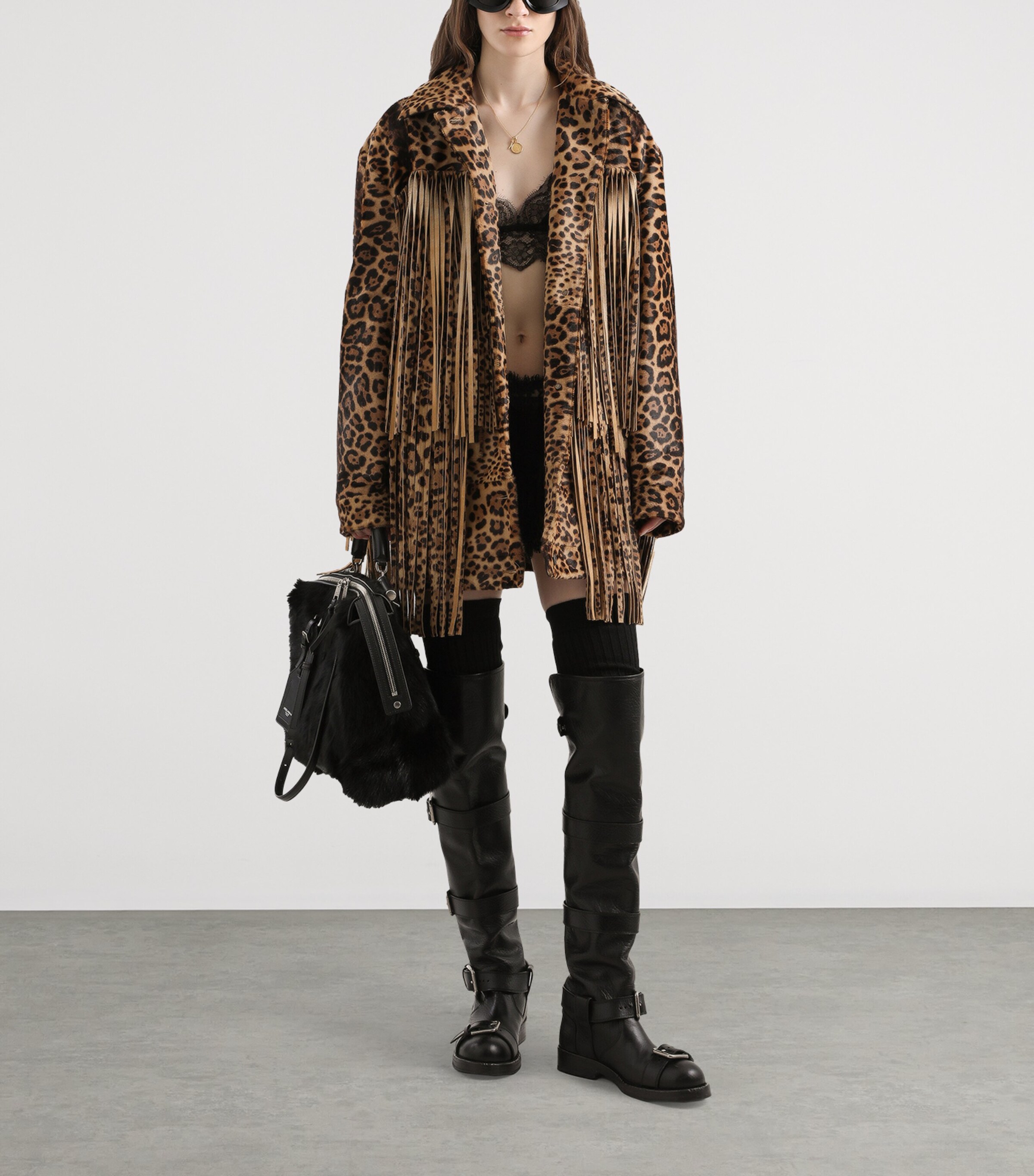 Dolce&Gabbana Multi Leopard Print Fringe Leather Jacket | Harrods US