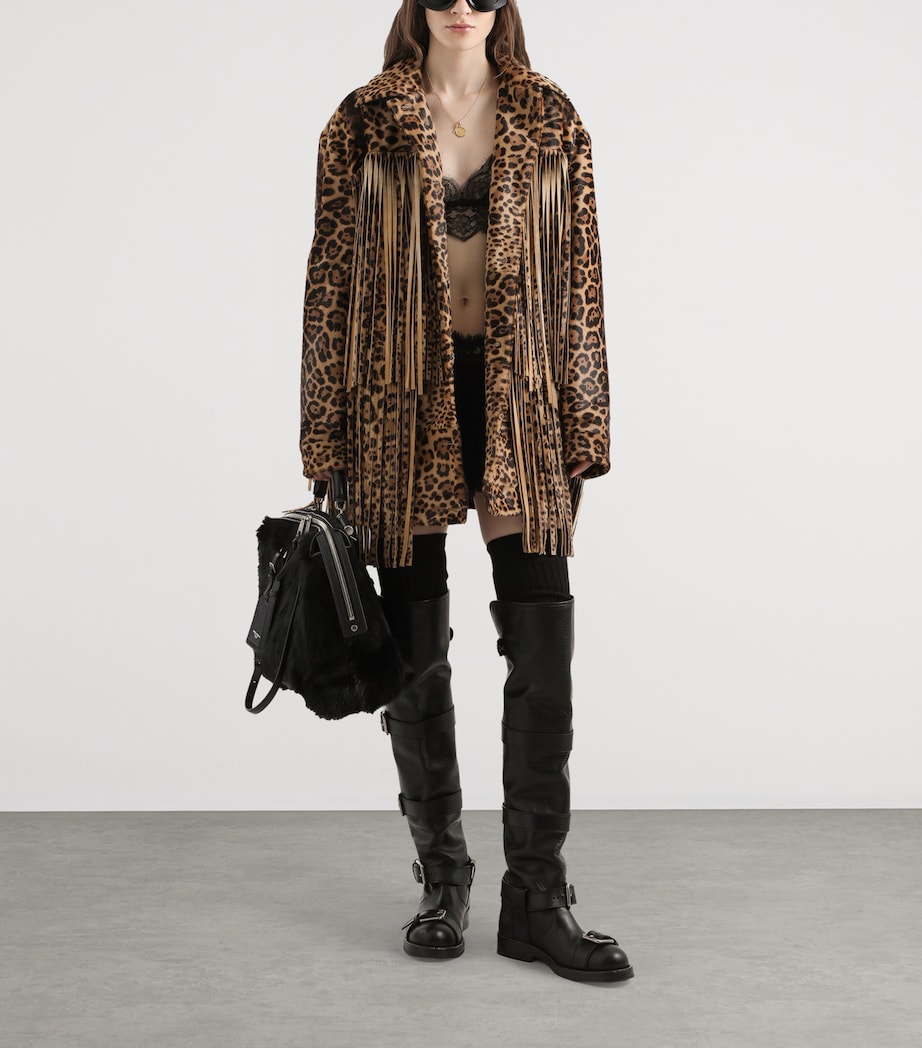 Leopard Print Fringe Leather Jacket S9001-COMBINED COLOU Image 2