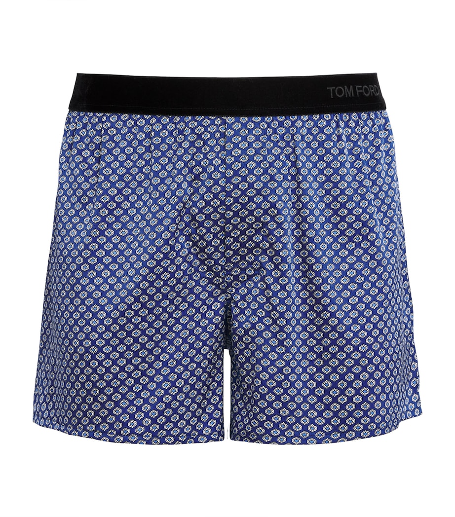 TOM FORD Mens Stretch-Silk Printed Boxer Shorts Blue/white Image 1
