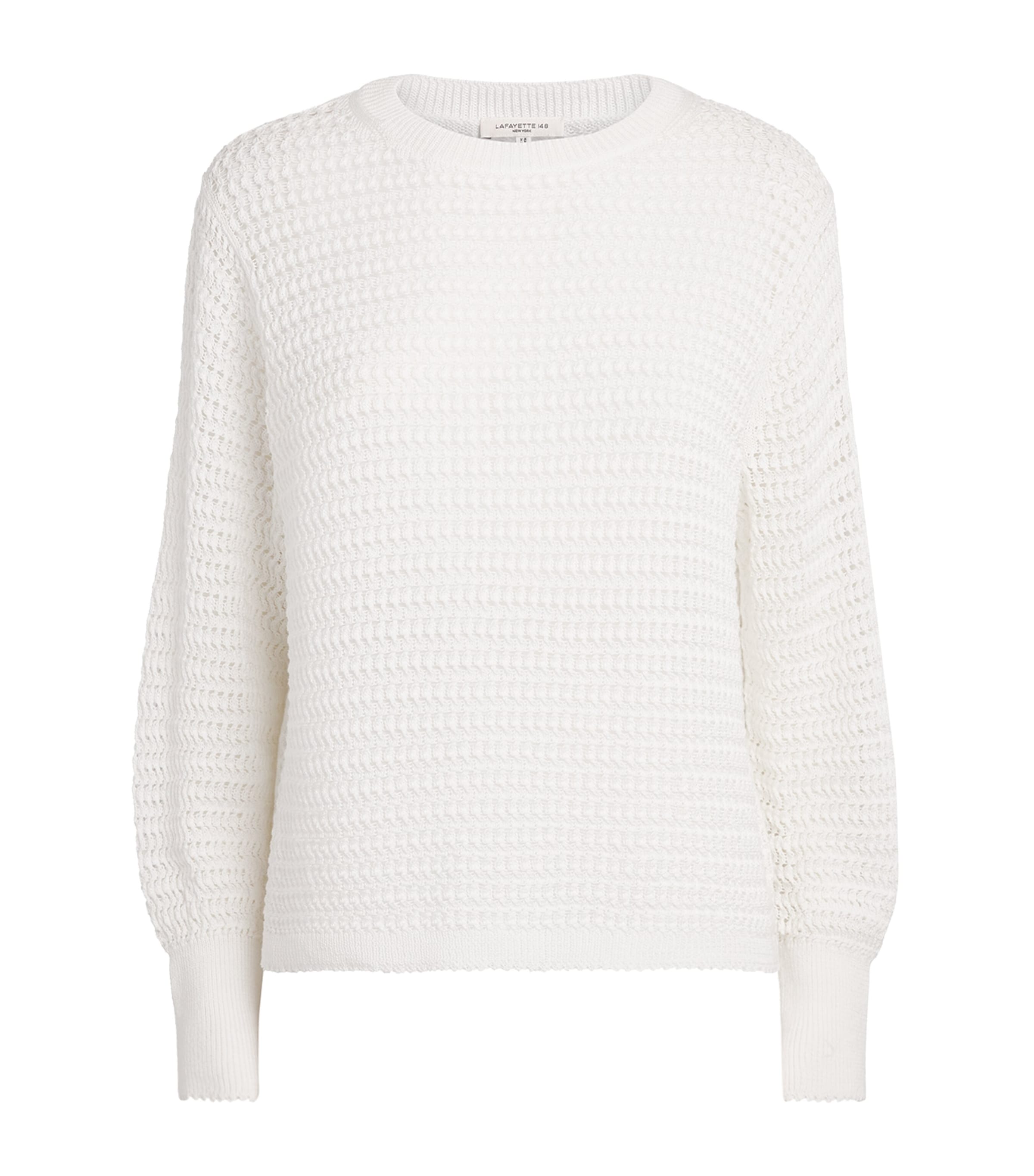 Lafayette 148 Womens Cotton Open-Knit Sweater White White Image 1