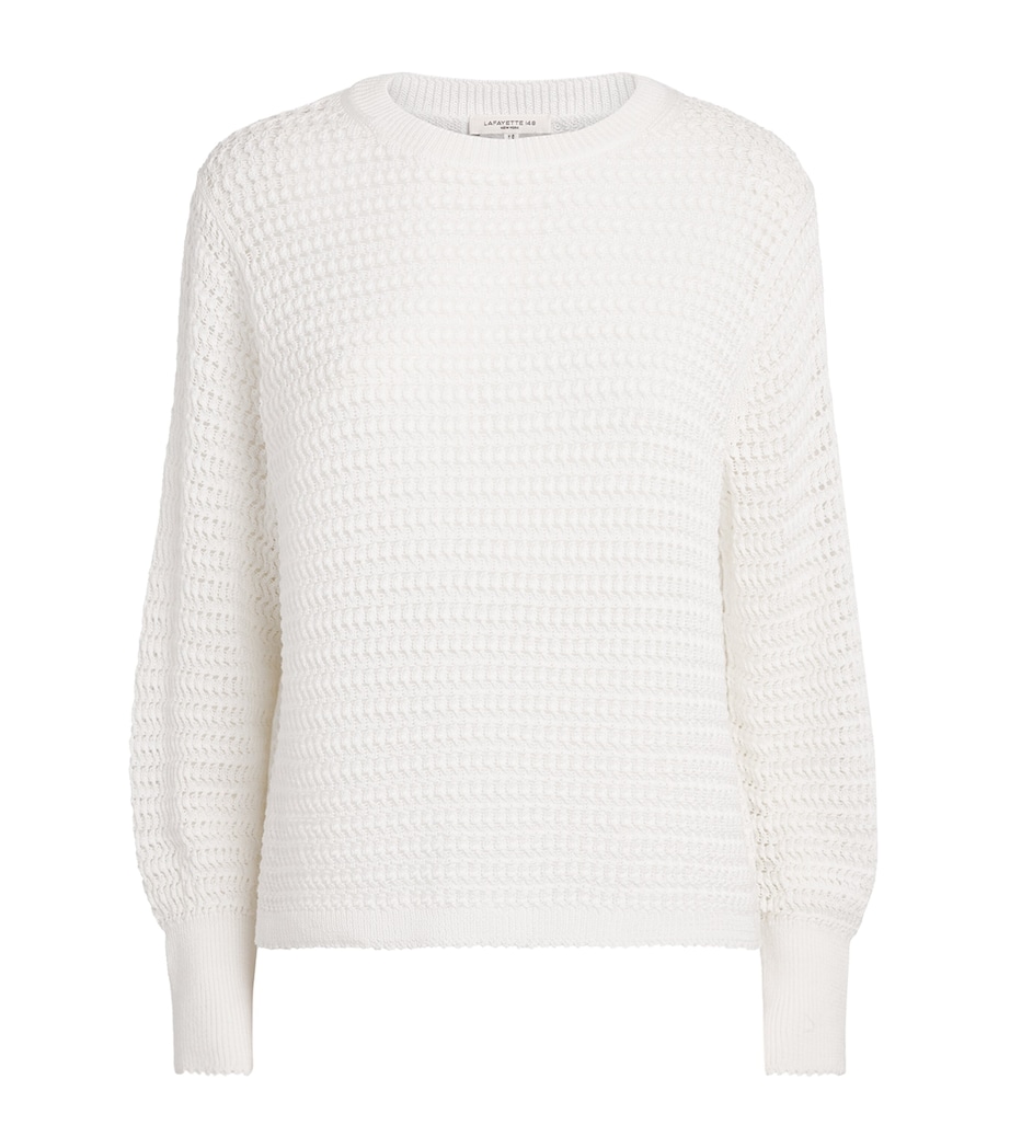 Lafayette 148 Womens Cotton Open-Knit Sweater White White Image 1