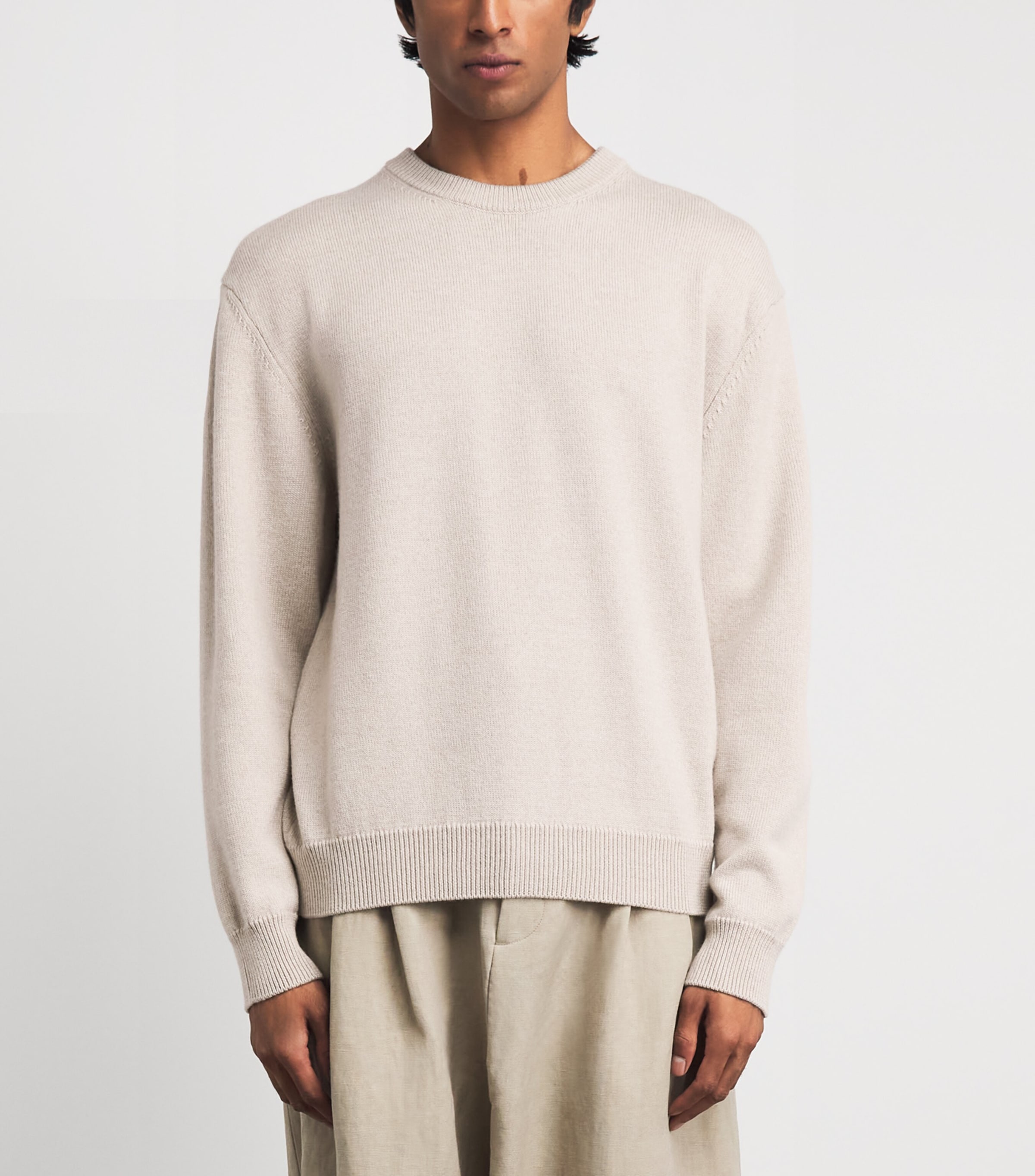Jacquemus Mens Stretch-Merino Wool Logo Sweater Light Beige Image 4