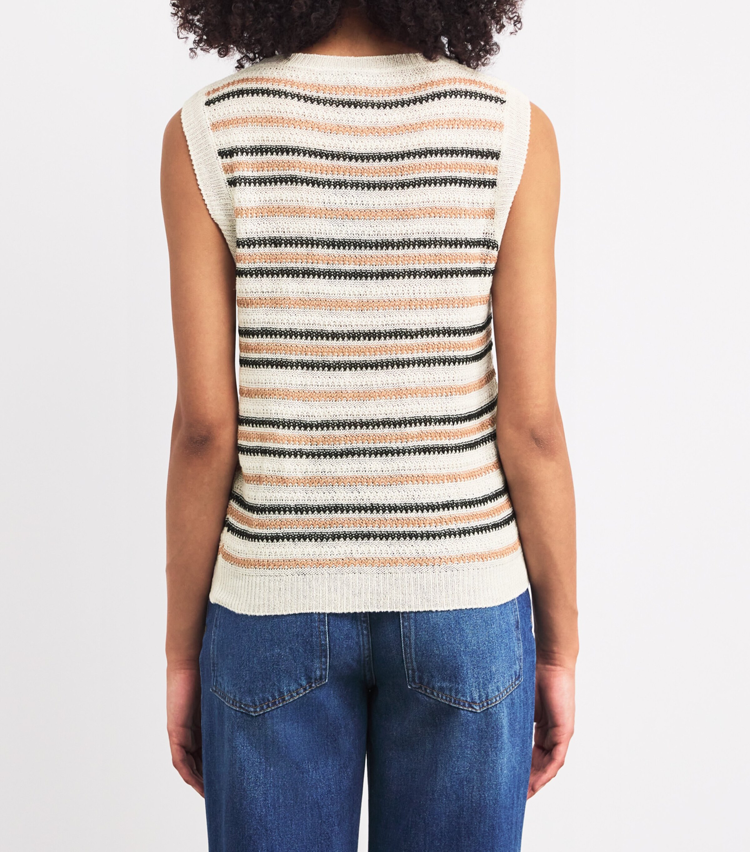 Linen Striped Sweater Vest DESERT Image 4
