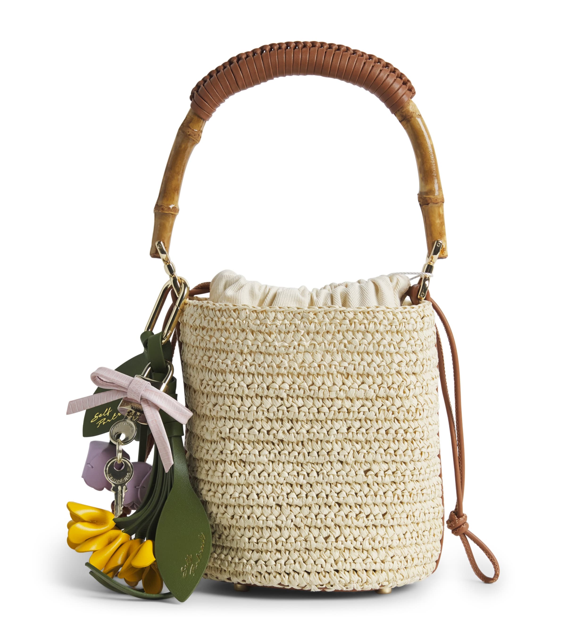 Self-Portrait Mini Raffia Bucket Bag Brown Image 1