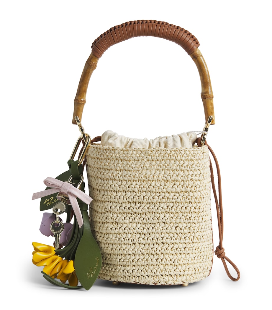 Self-Portrait Mini Raffia Bucket Bag Brown Image 1