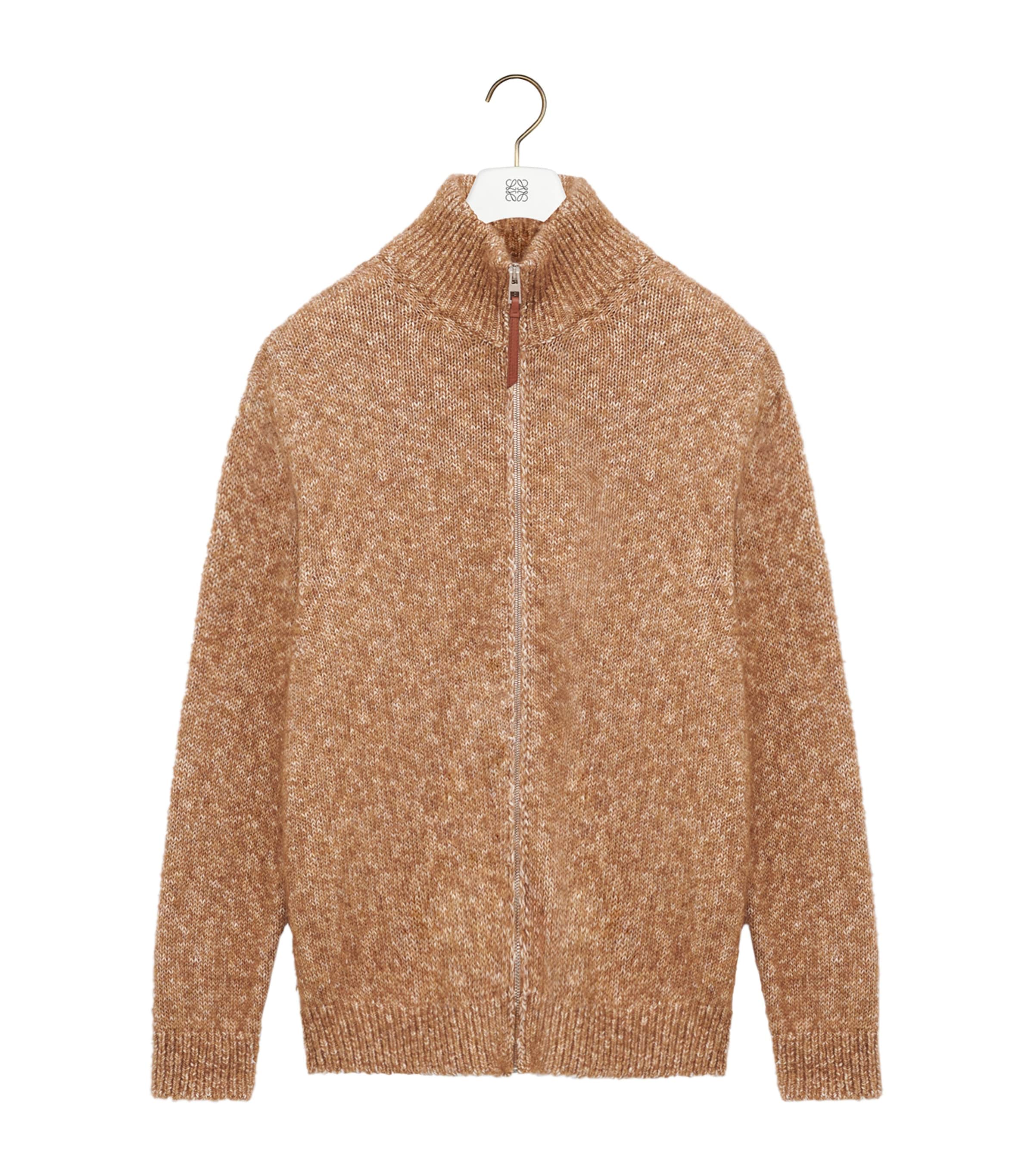 Jacquard Anagram Zip-Up Relaxed Cardigan BEIGE Image 1