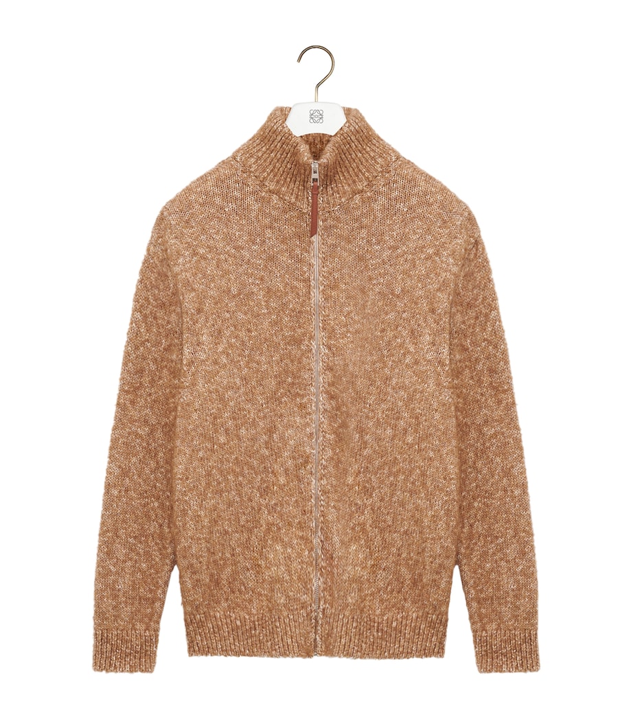 Jacquard Anagram Zip-Up Relaxed Cardigan BEIGE Image 1