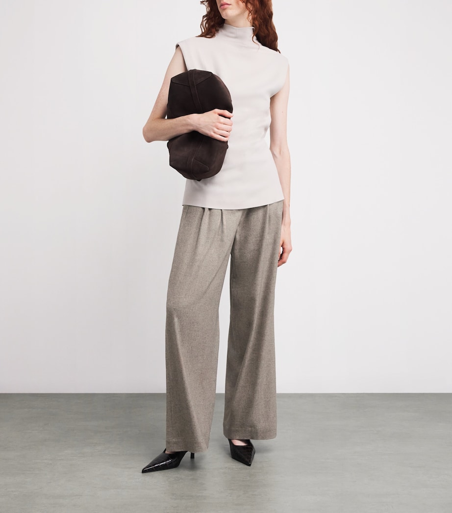 Kid Cashmere Pleated Wide-Leg Trousers 82686 BEIGE MELANGE Image 2