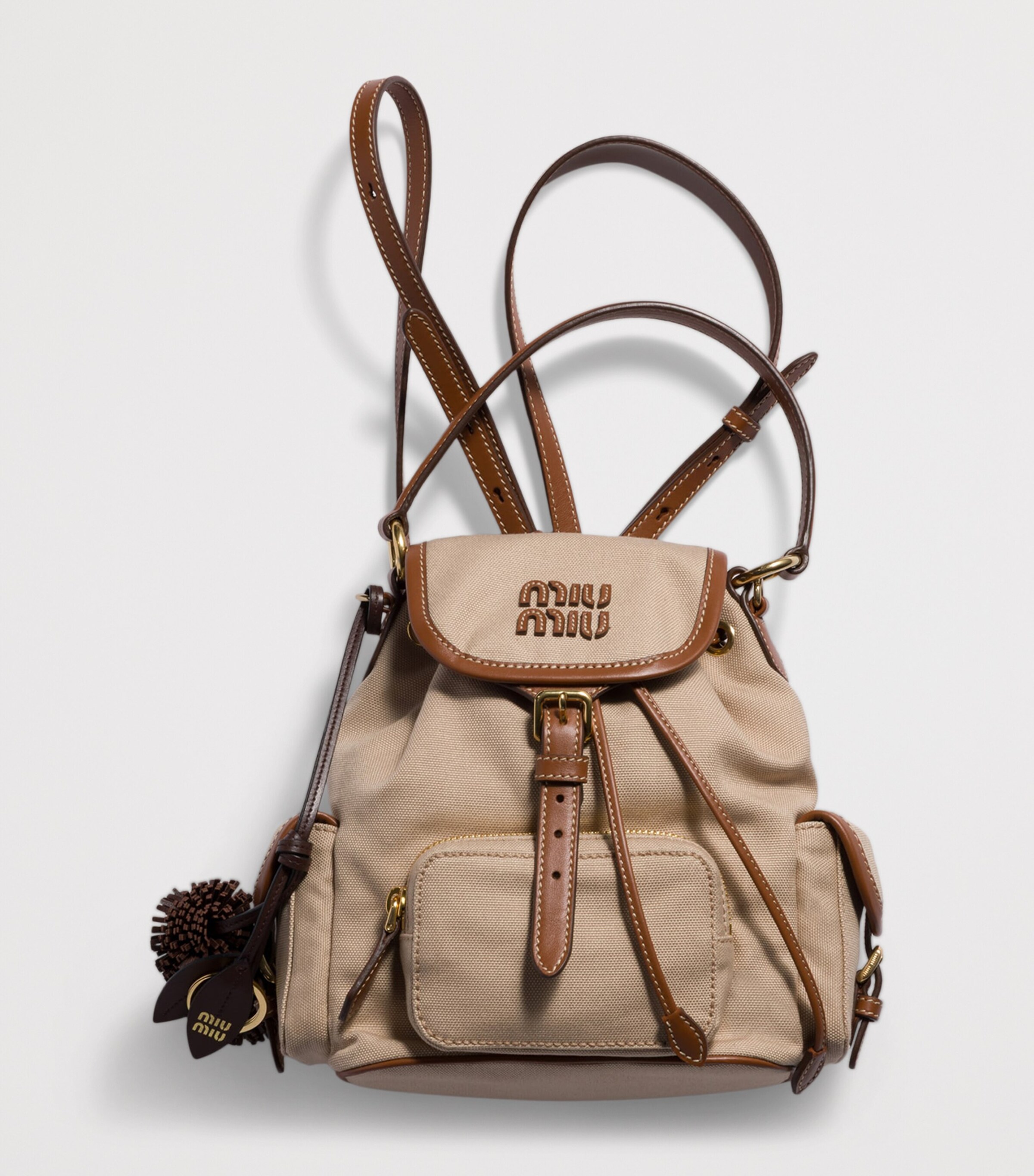Miu Miu Neutral Canvas-Leather Backpack | Harrods UK