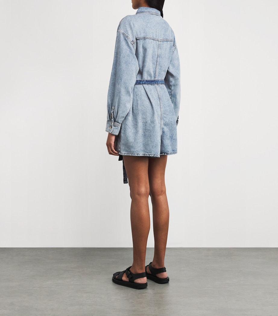 Cotton-Blend Denim Belted Playsuit 793INDIGO Image 3